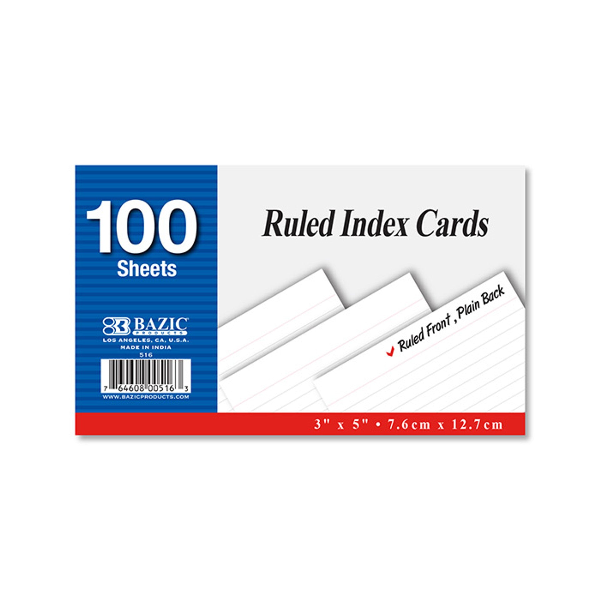 Bazic 100ct 3x5 Ruled Index Card