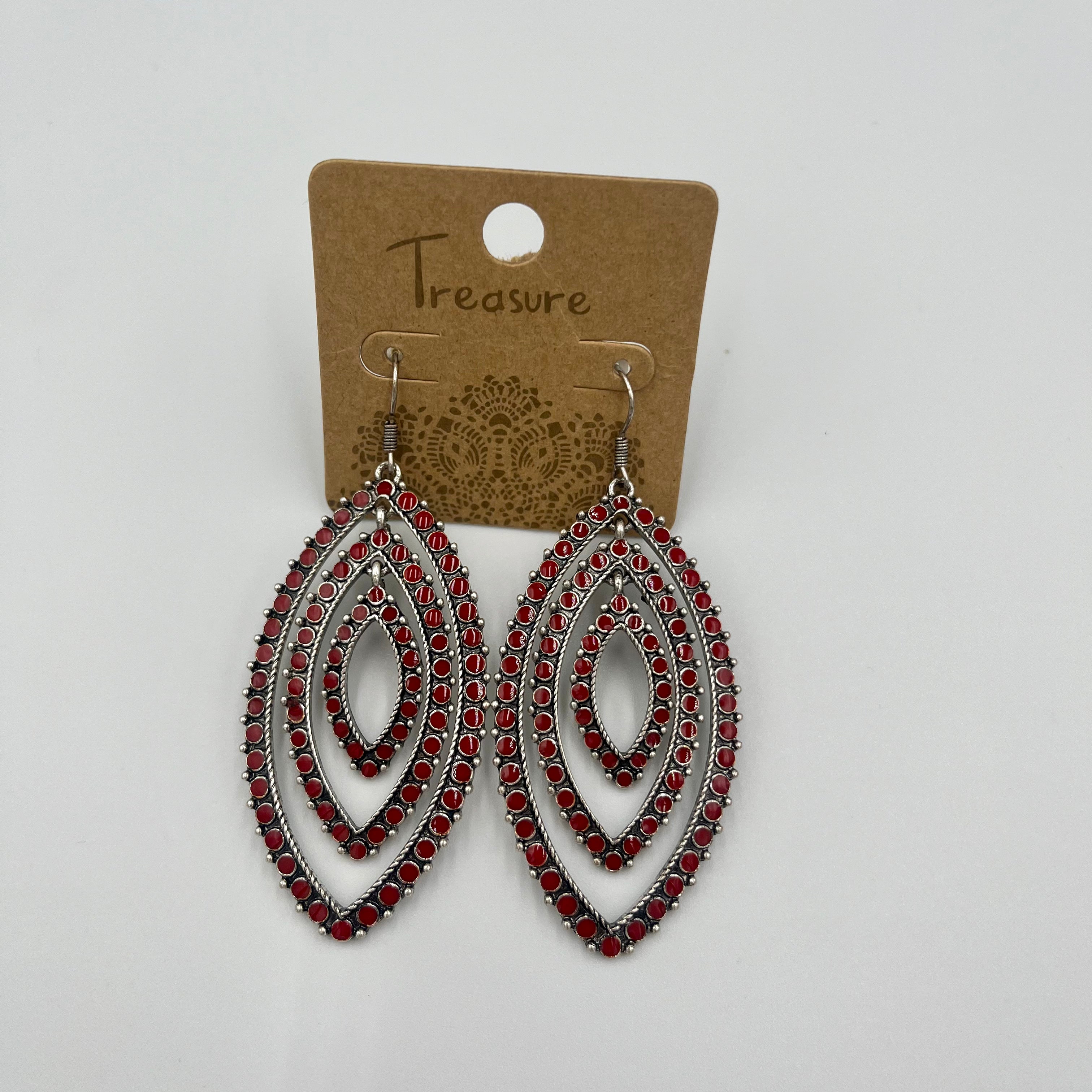 Earrings Red Beaded Dangle Hook