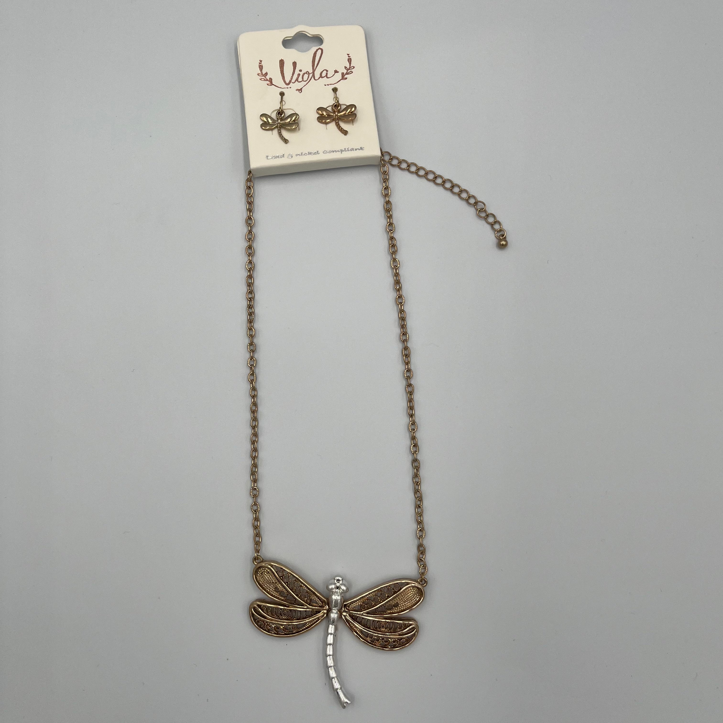 Gold & Silver-toned Filigree Dragonfly Set