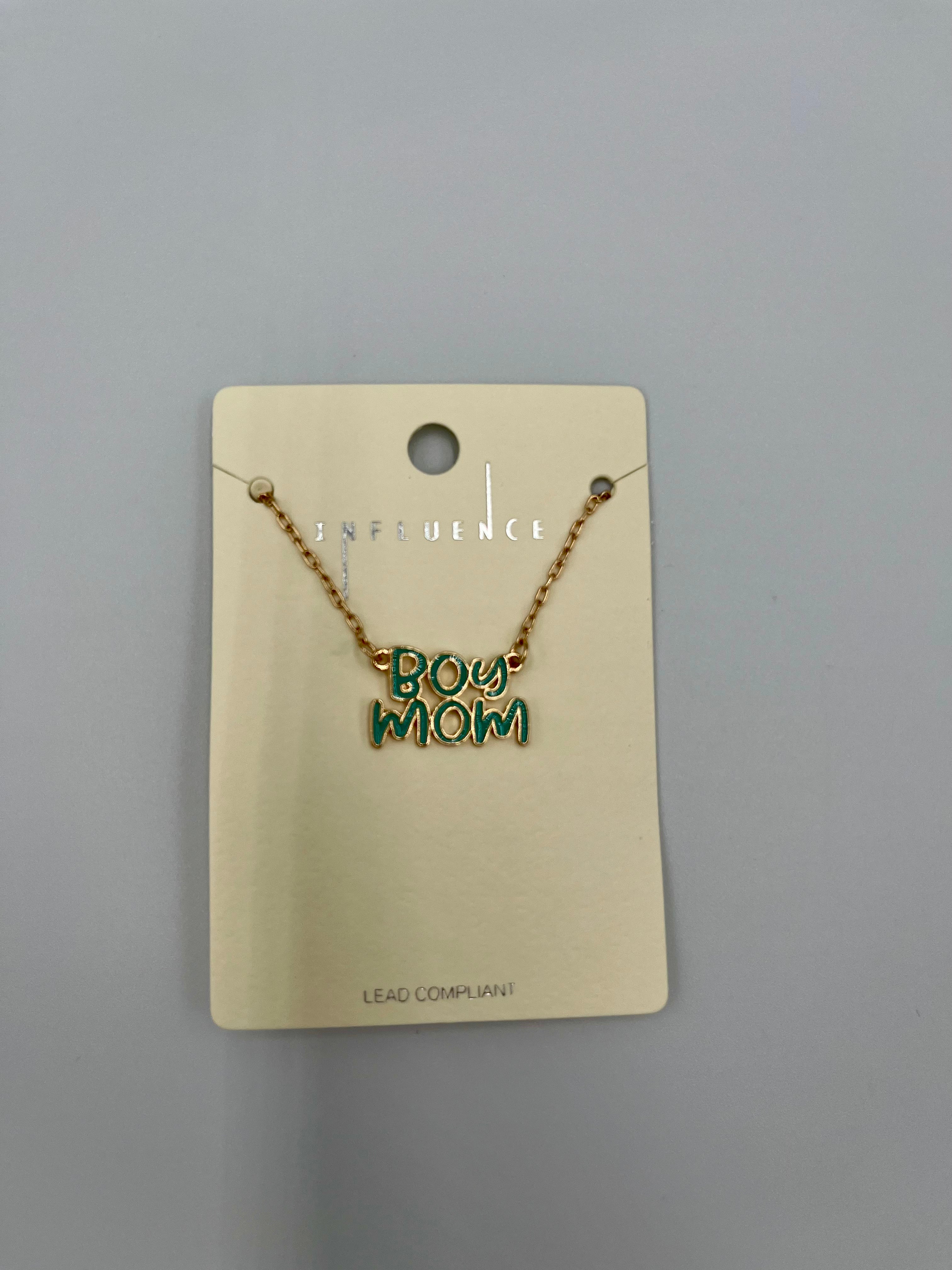 Boy Mom Blue Goldtone Necklace