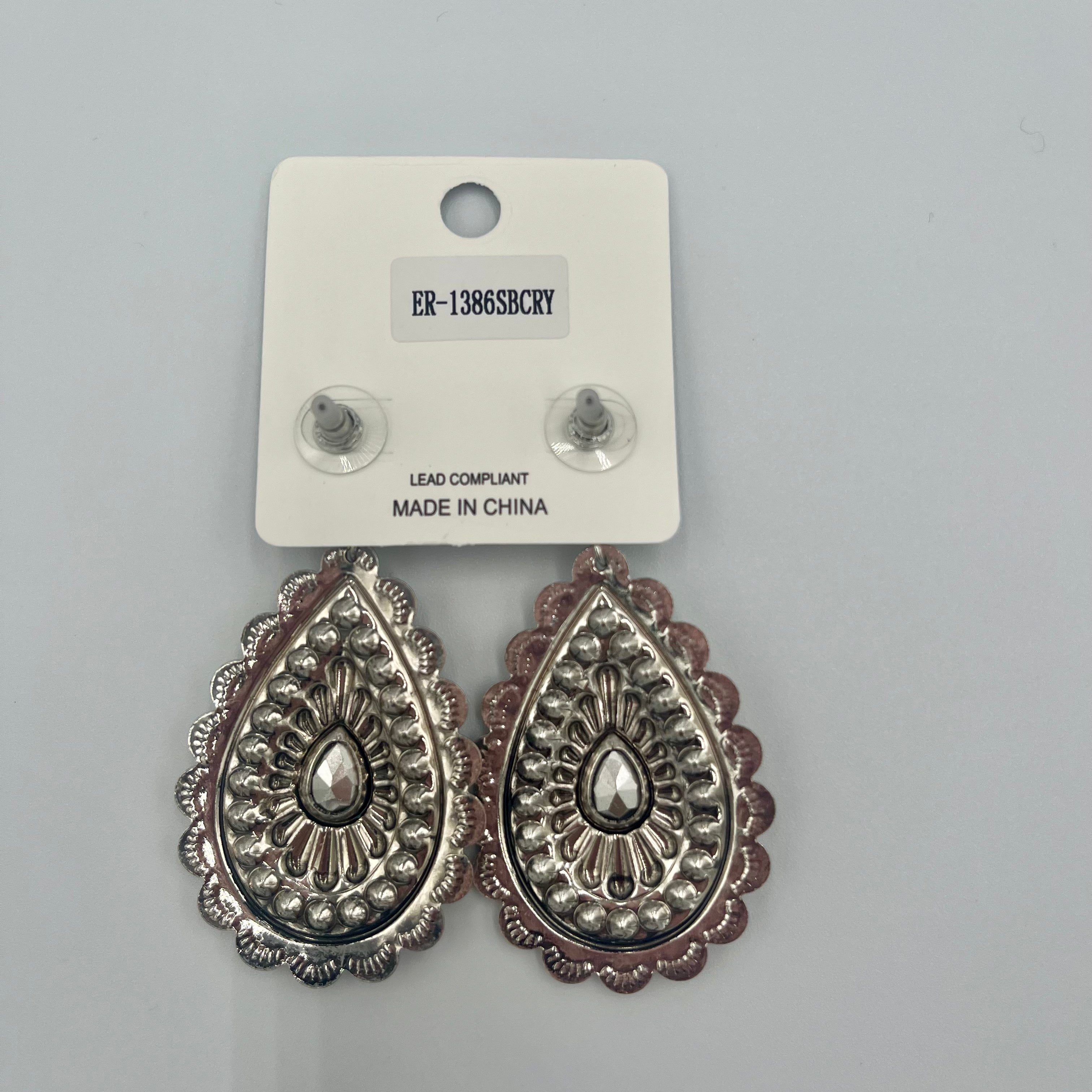 Silvertone Concho Teardrop Earrings