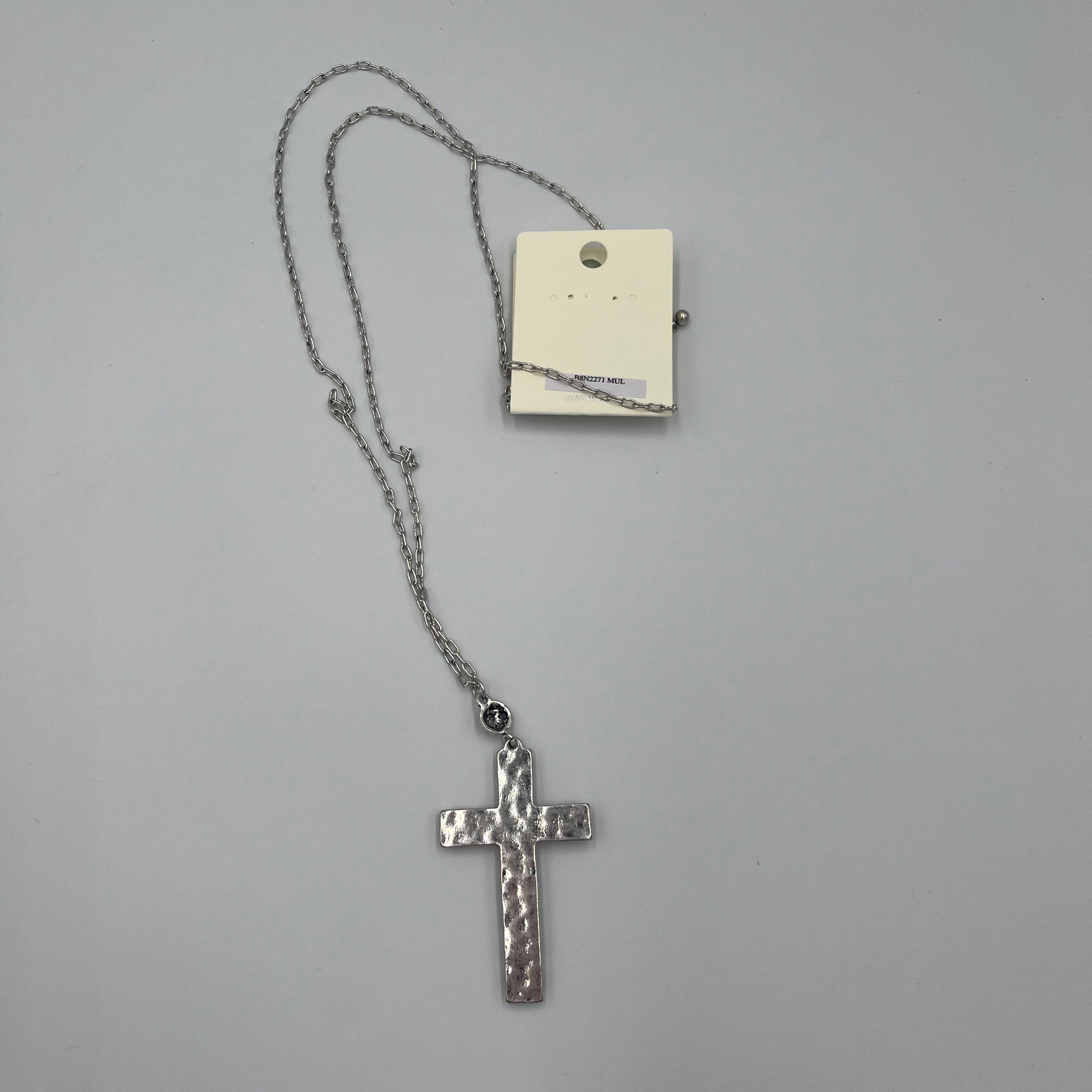 Silvertone Long Cross Necklace