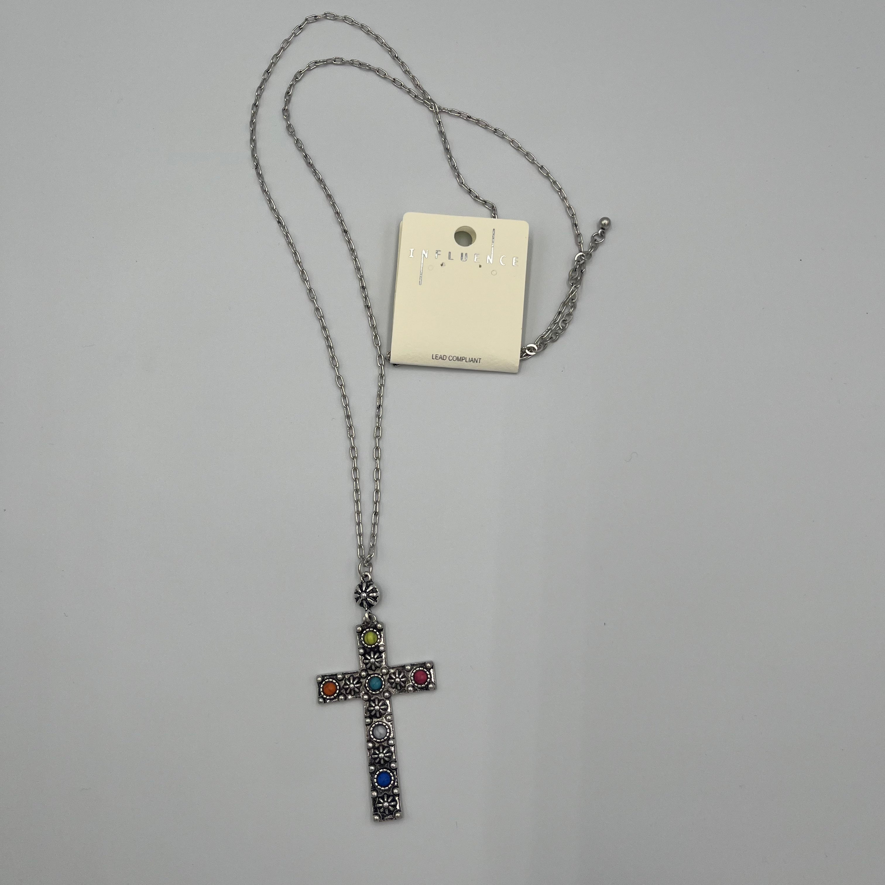 Silvertone Long Cross Necklace