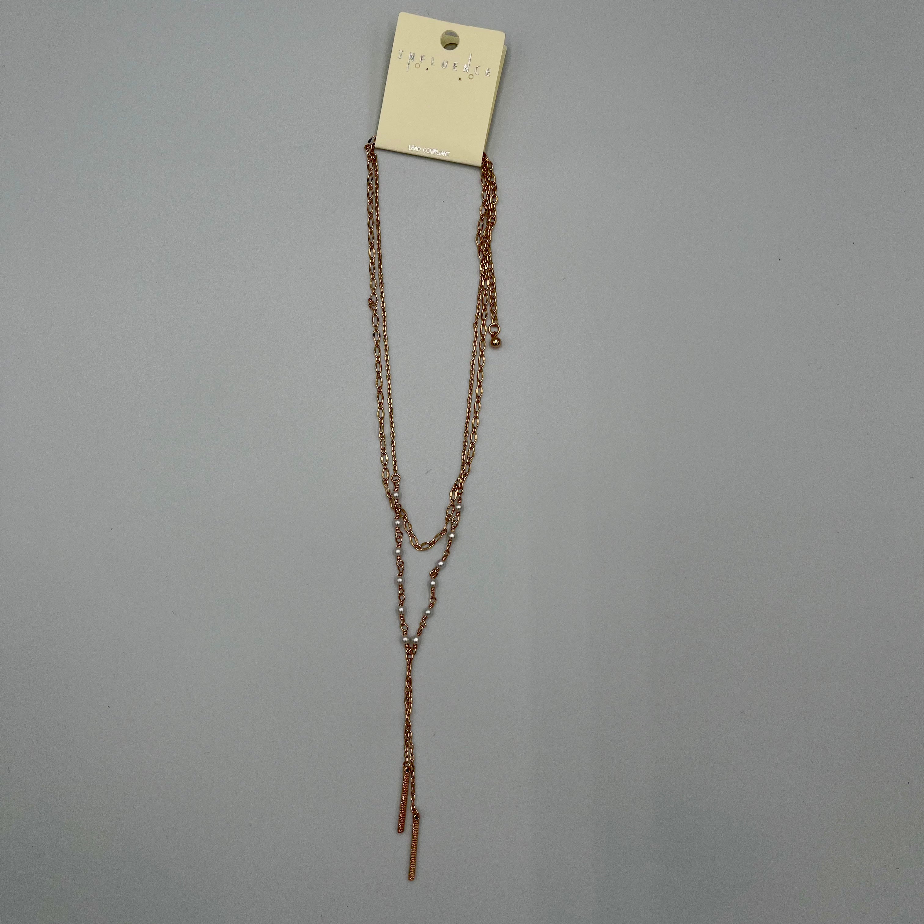 Goldtone Necklace Thin Vertical Bar\Pearls