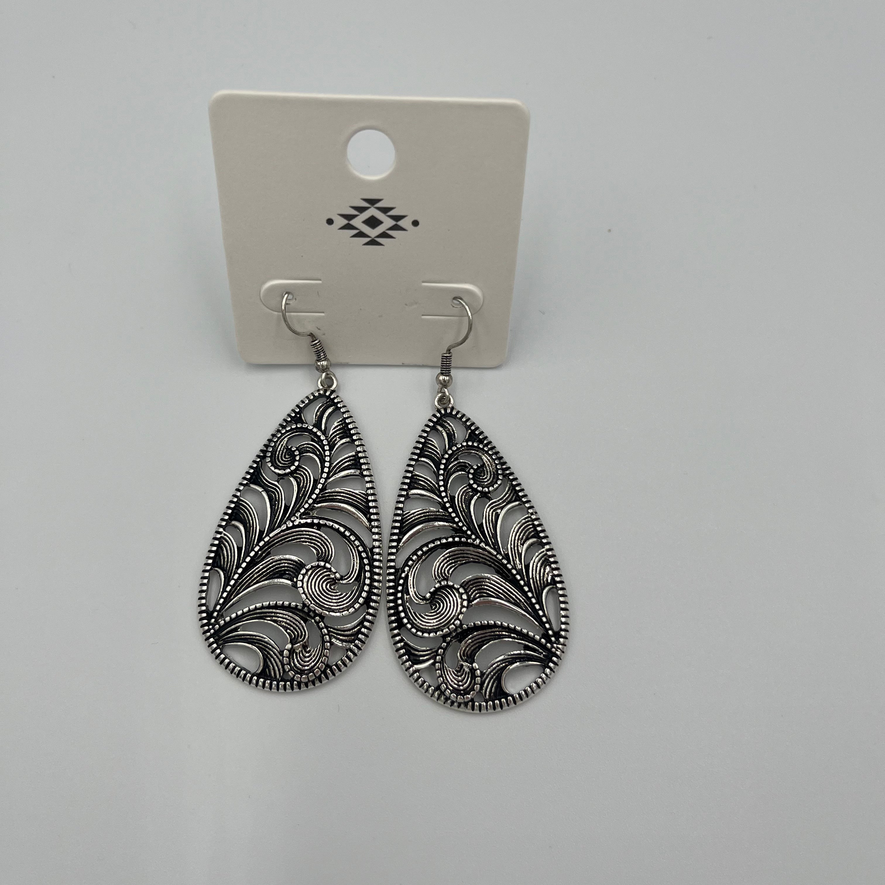 Silvertone Teardrop Hook Earrings
