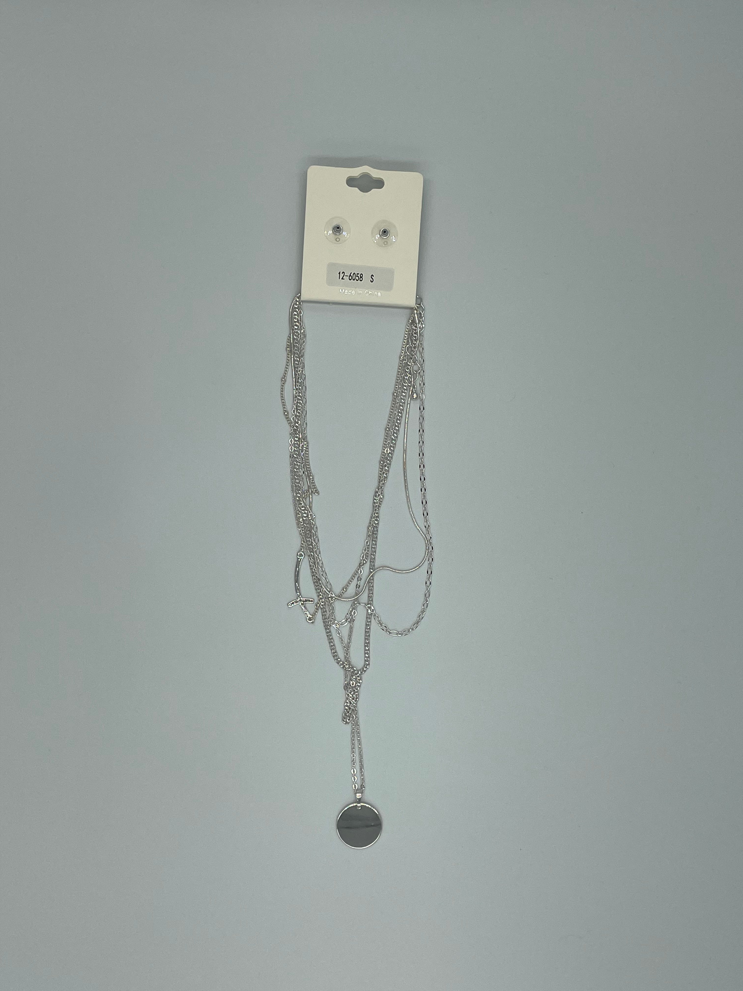 Silvertone Multi-layer Cross Necklace Set