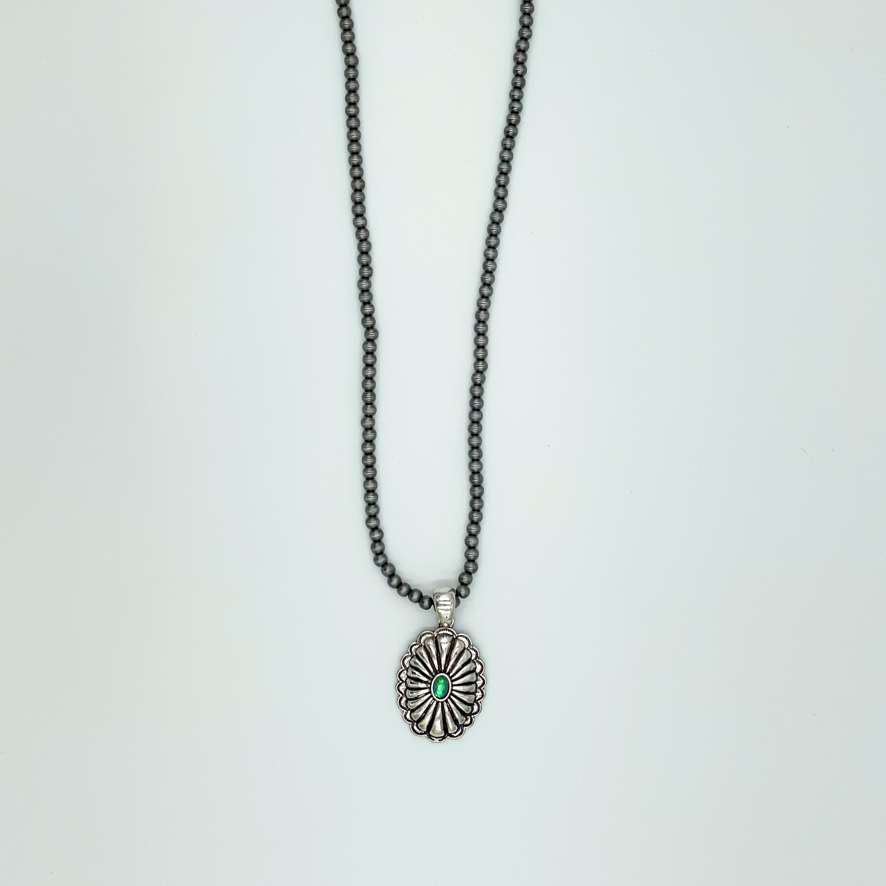 Silver-toned Beaded Concho Pendant Necklace