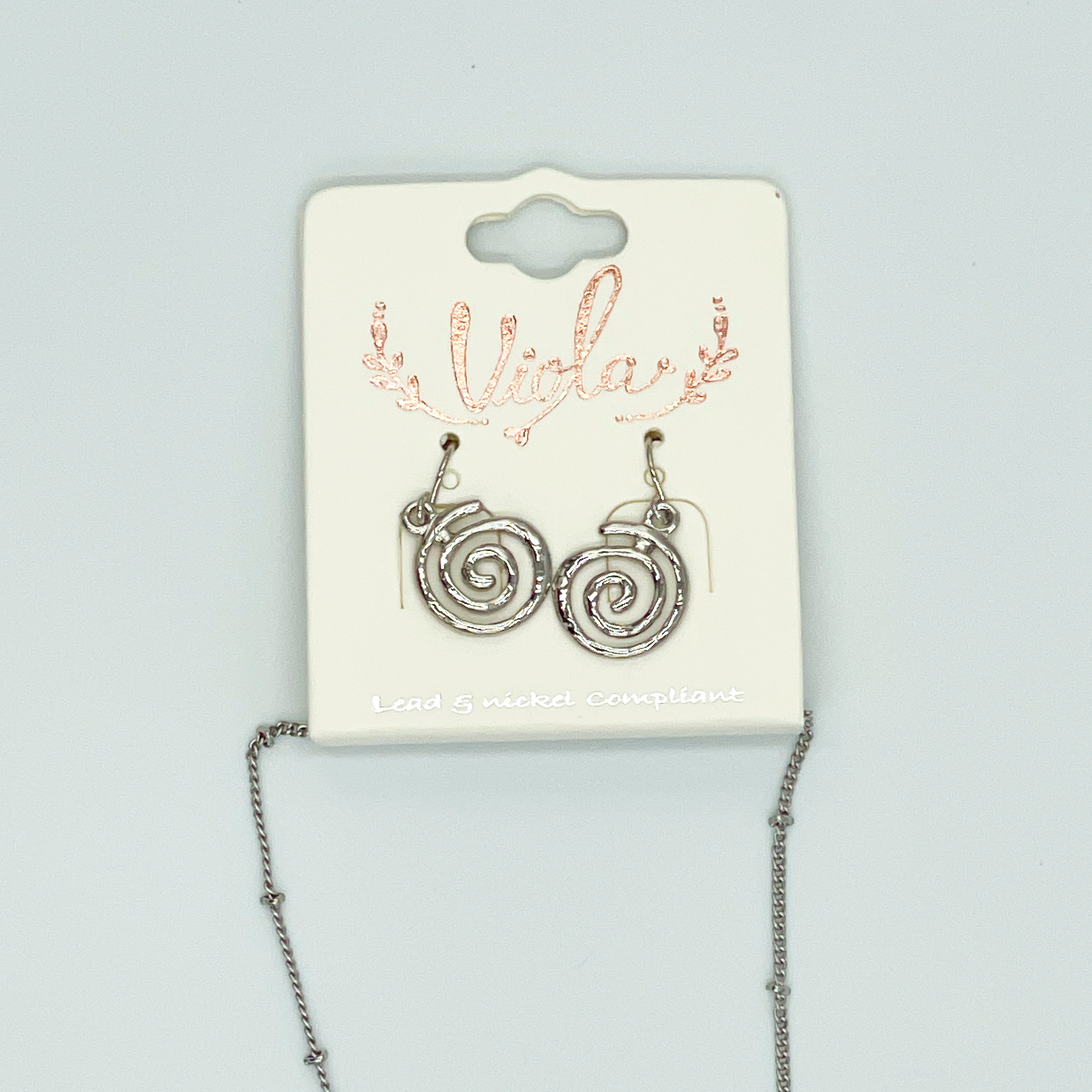 Silver-toned Pendant Necklace and Earring Set Swirl Round