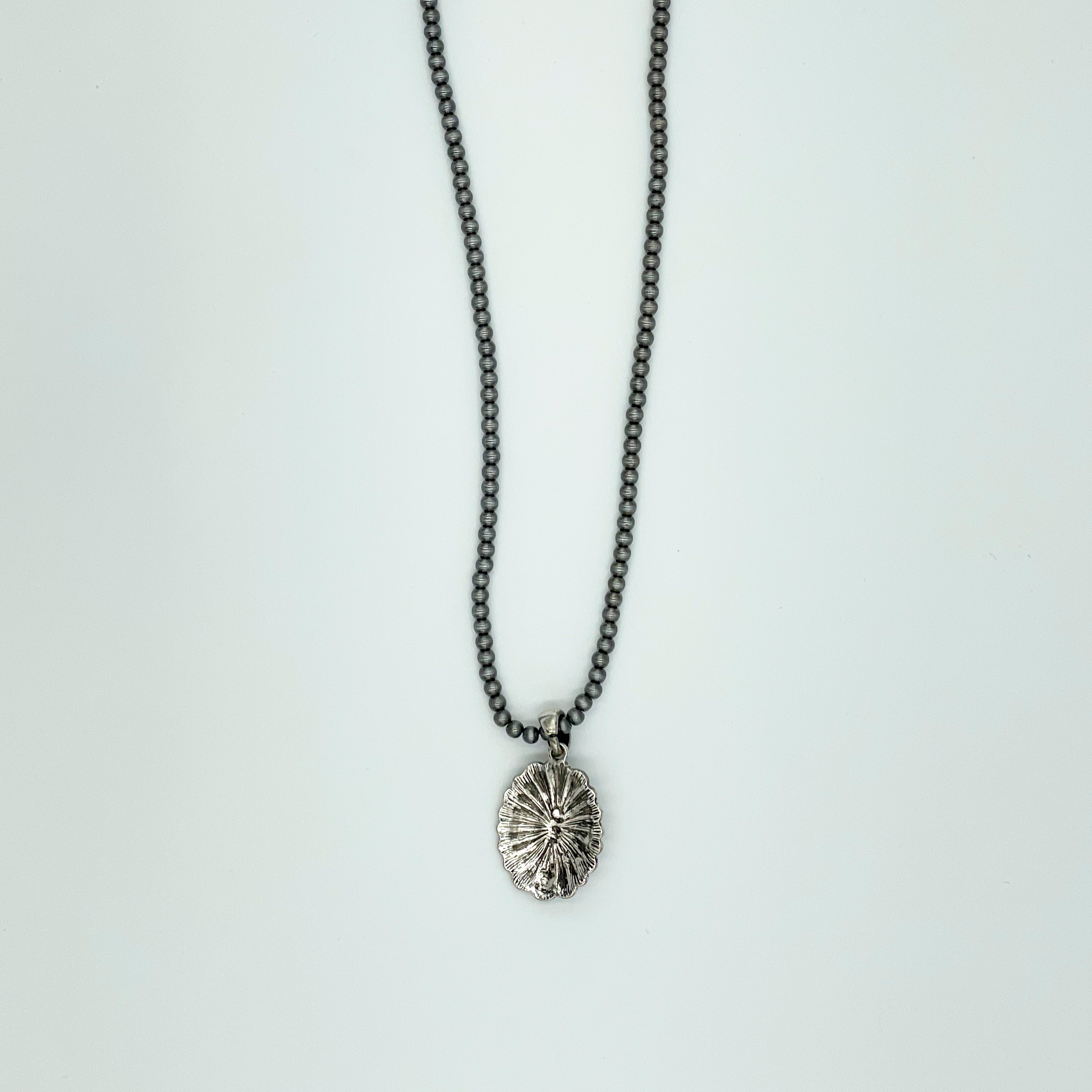 Silver-toned Beaded Concho Pendant Necklace