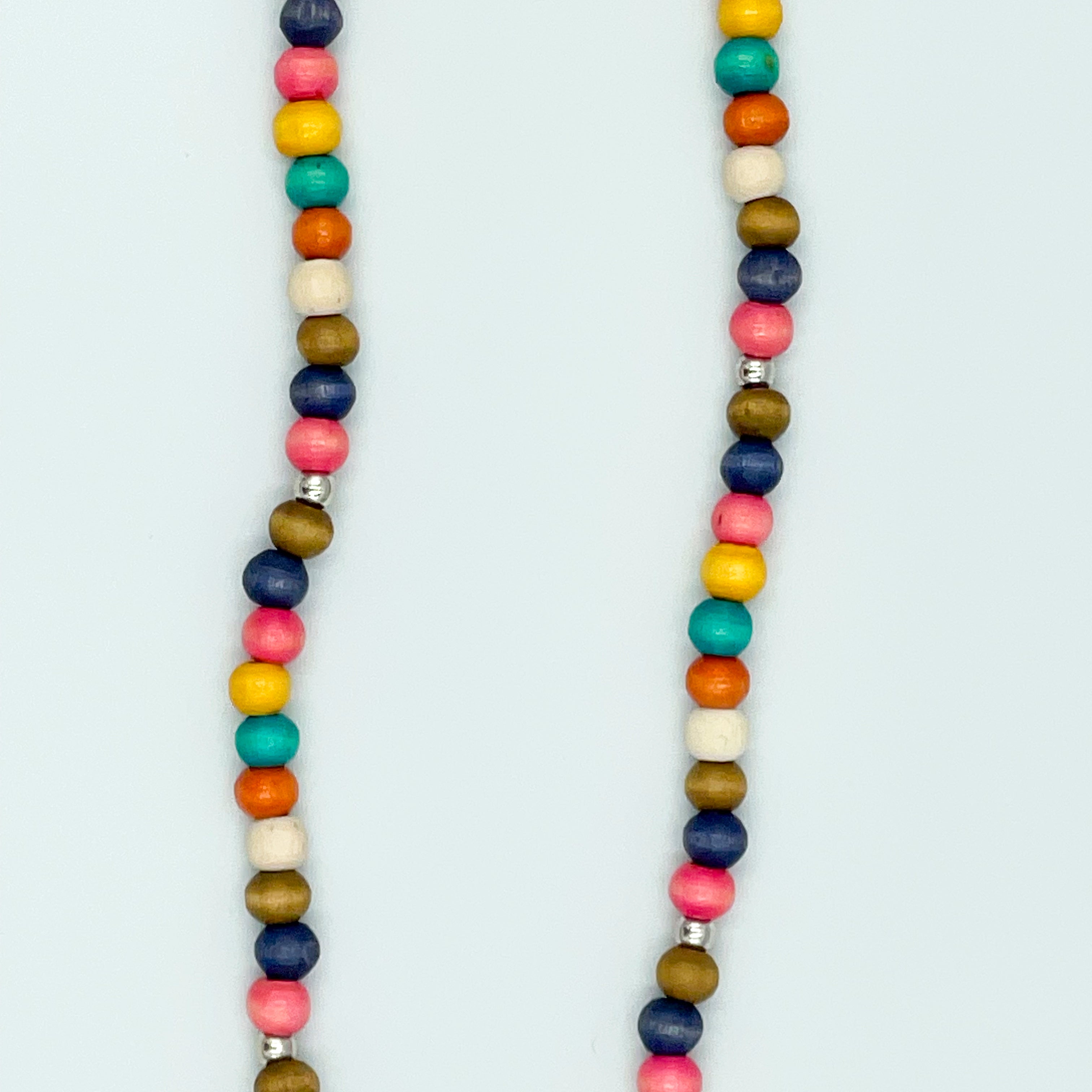 Muli-Colored Beaded Long Necklace Crescent Moon Pe