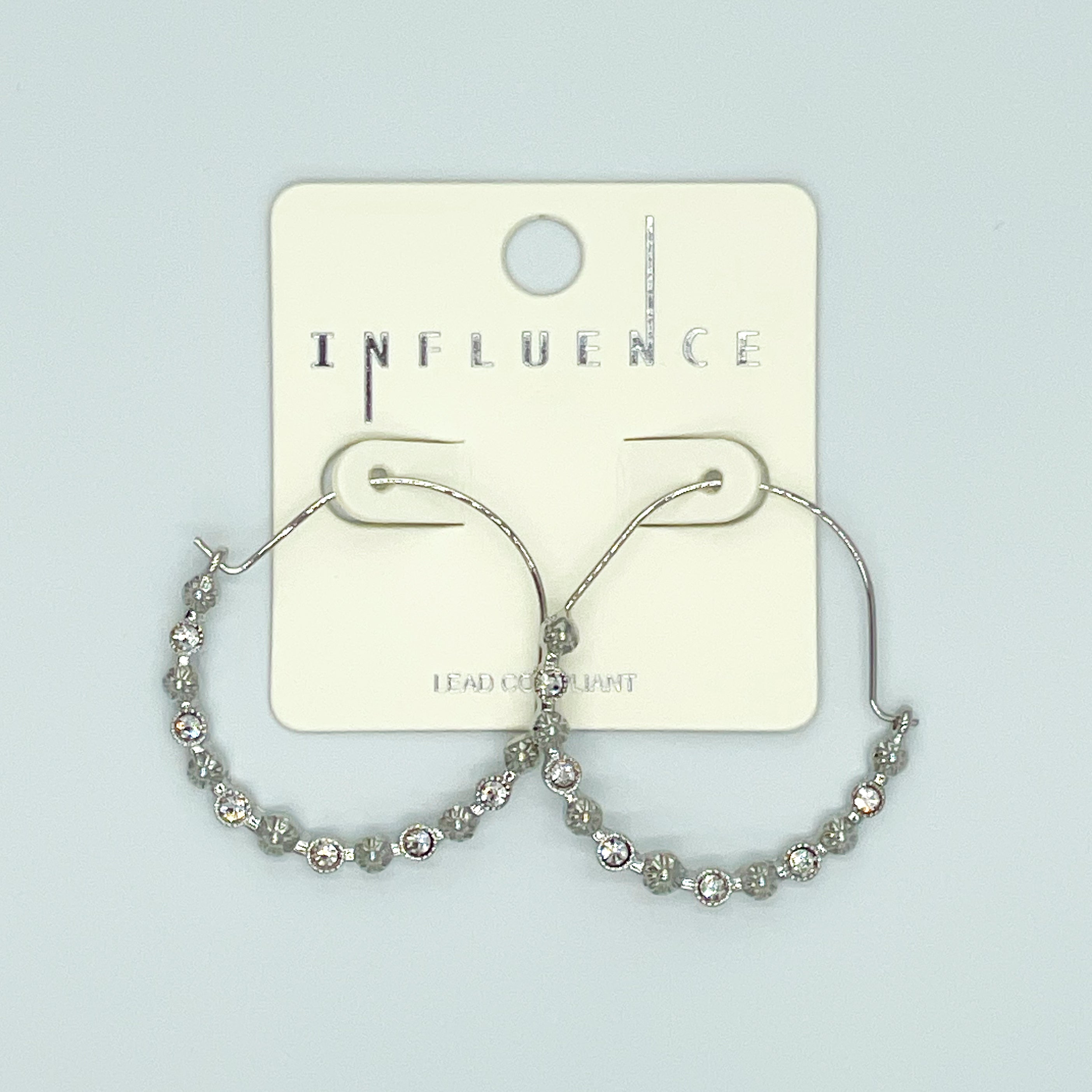 Silvertone Rhinestone Hoop Earrings