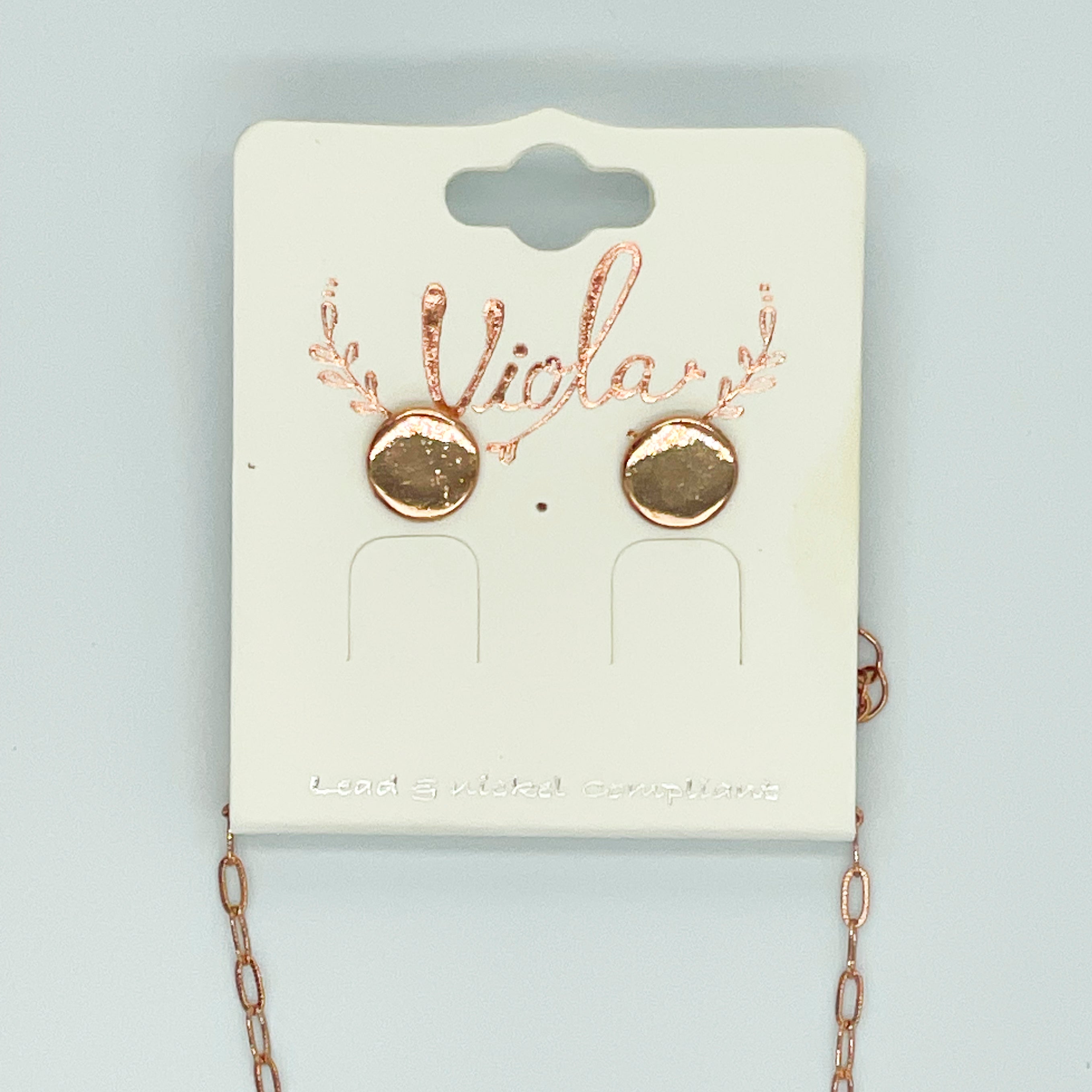 Rose Gold Necklace and Earring Set Circle Disk