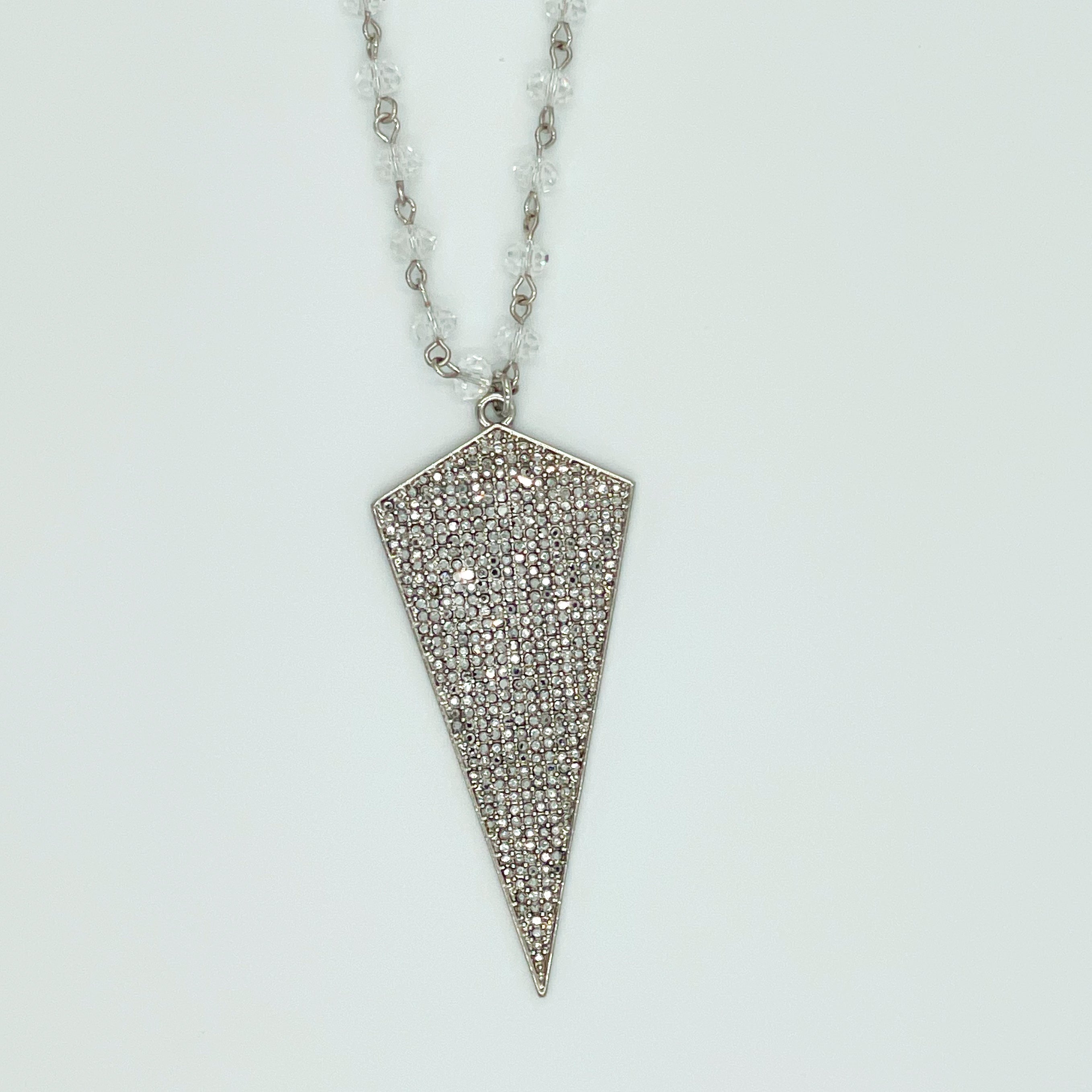 Silver-toned Triangular Pave Set w\Clear Beads