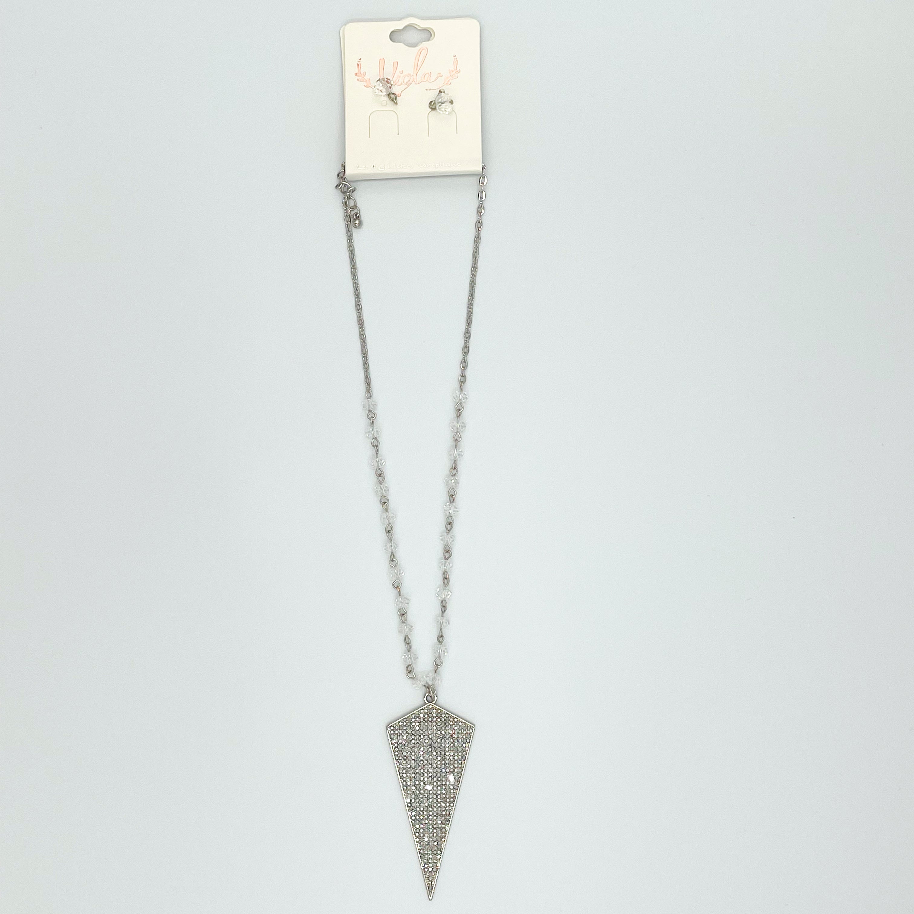 Silver-toned Triangular Pave Set w\Clear Beads