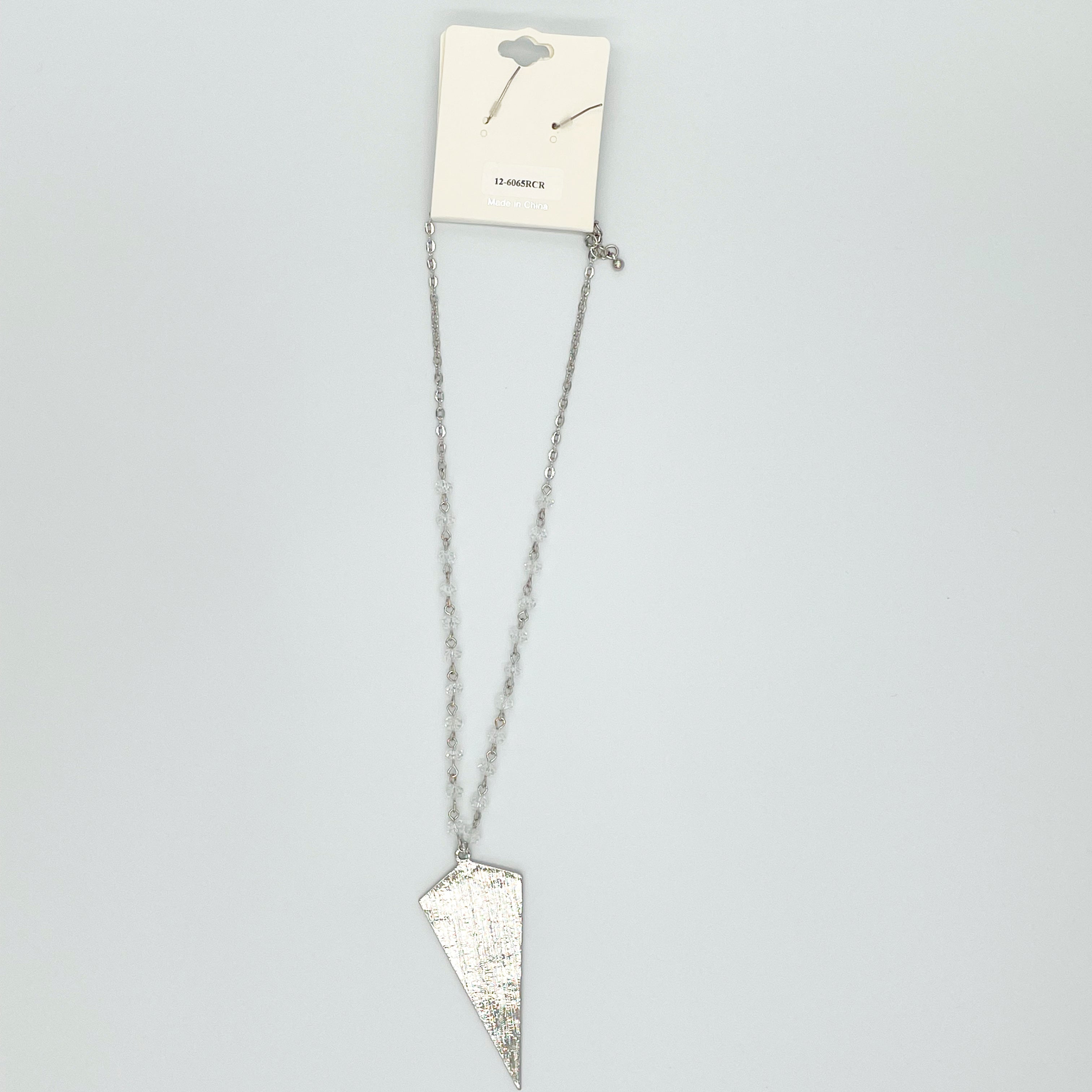 Silver-toned Triangular Pave Set w\Clear Beads