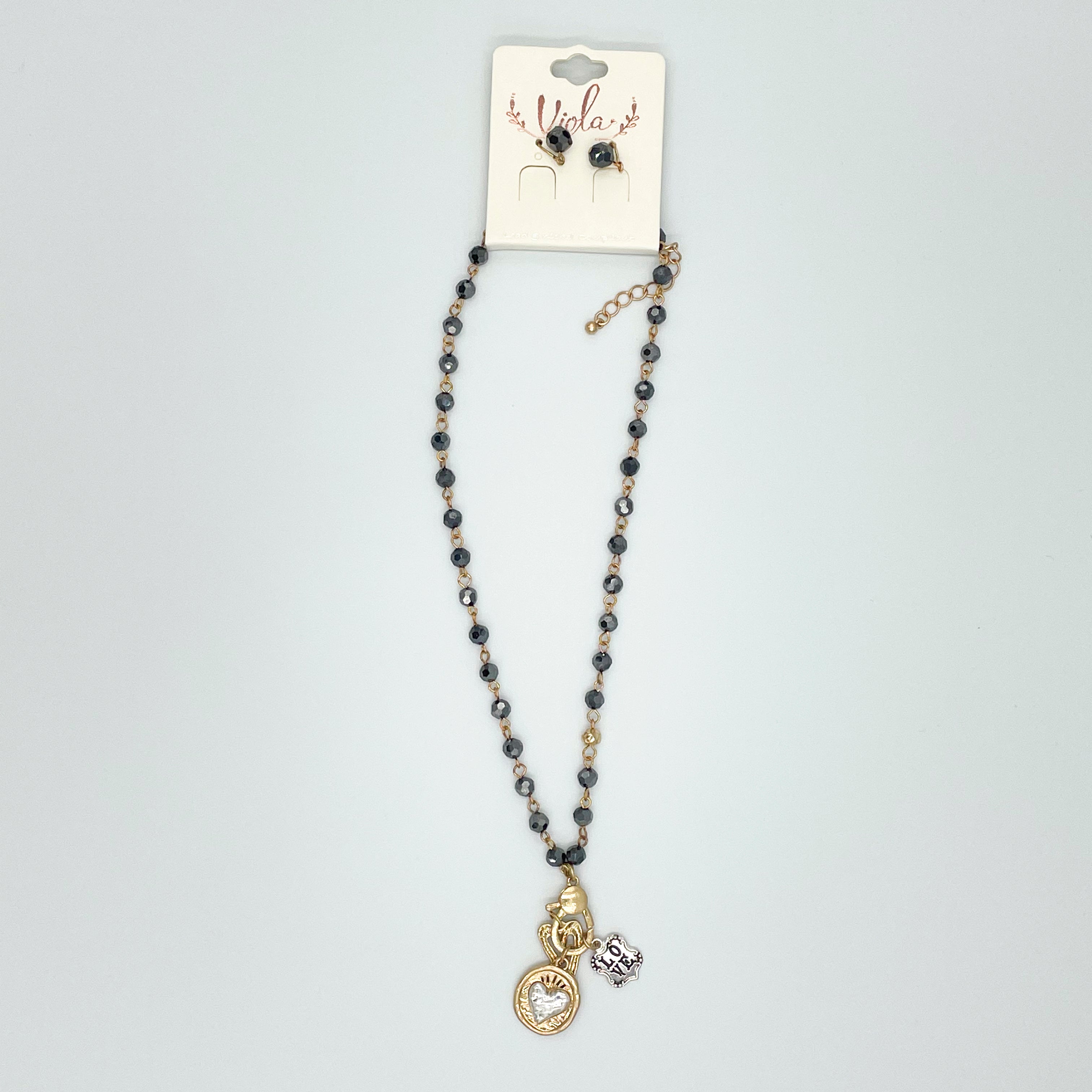 Love Charm Beaded Set Black\Goldtone