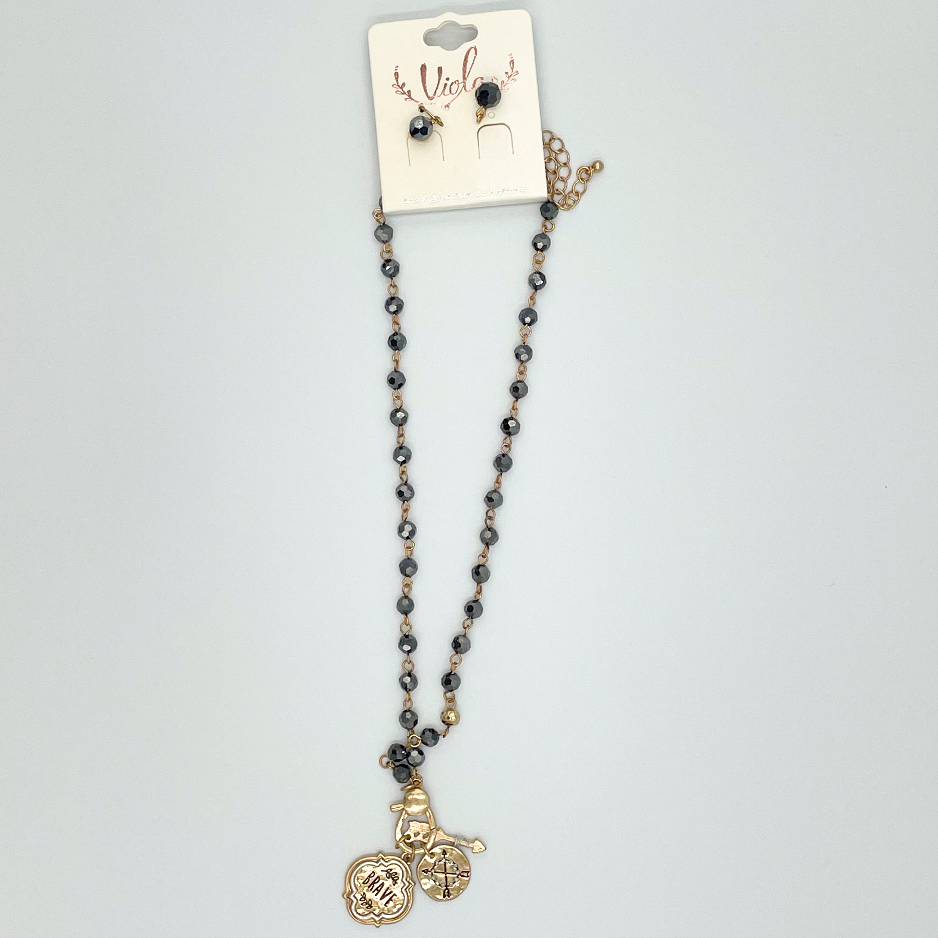 Brave Charm Necklace Set Black\Goldtone