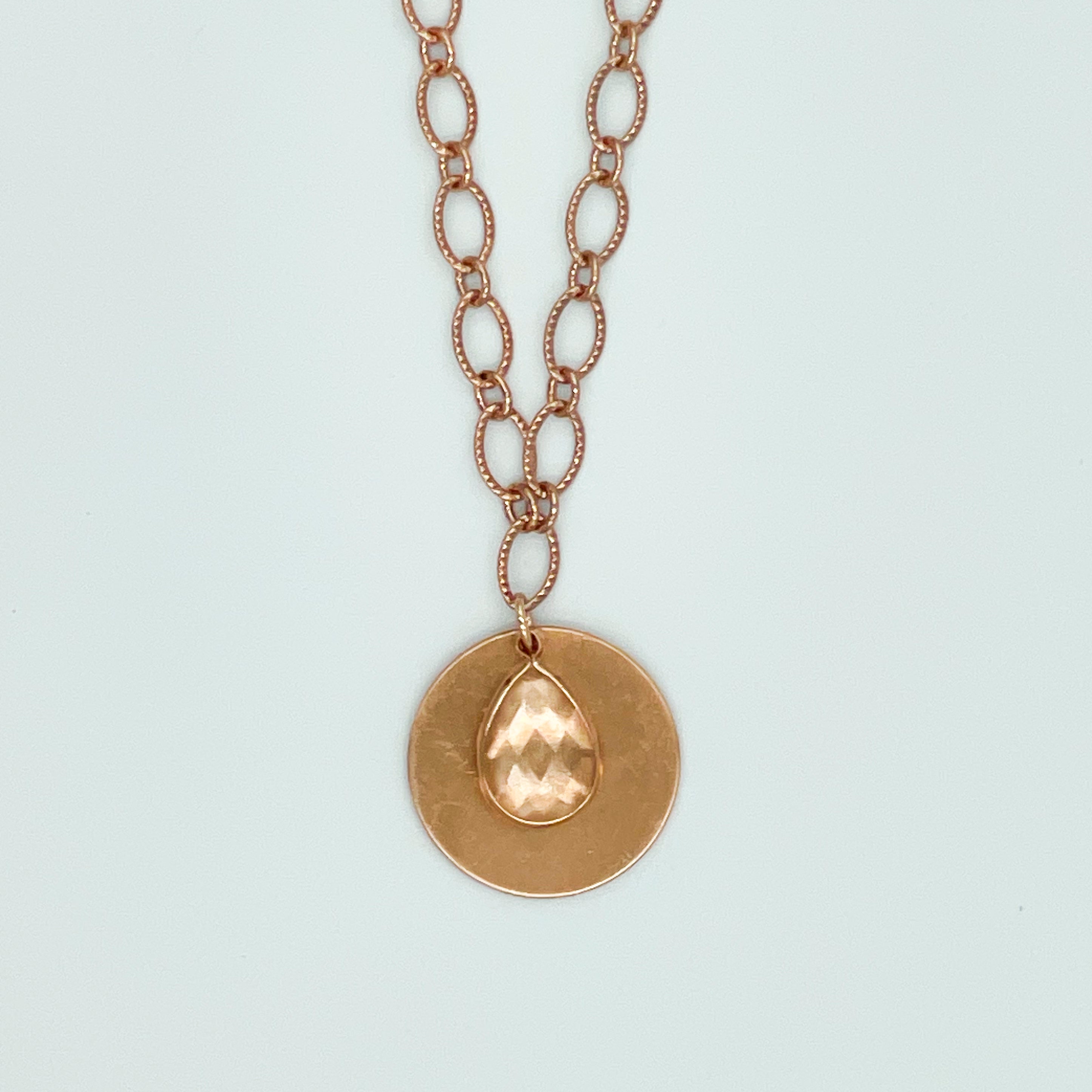 Rose Gold Necklace and Earring Set Circle Disk