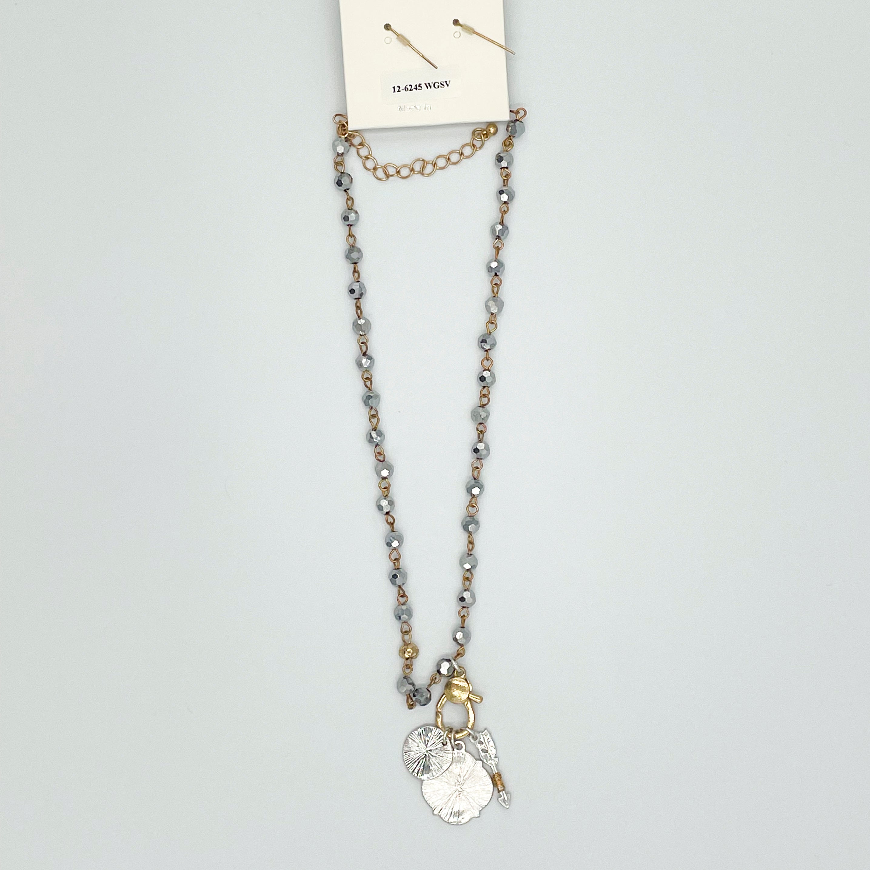 Brave Platinum\Goldtone Beaded Charm Necklace