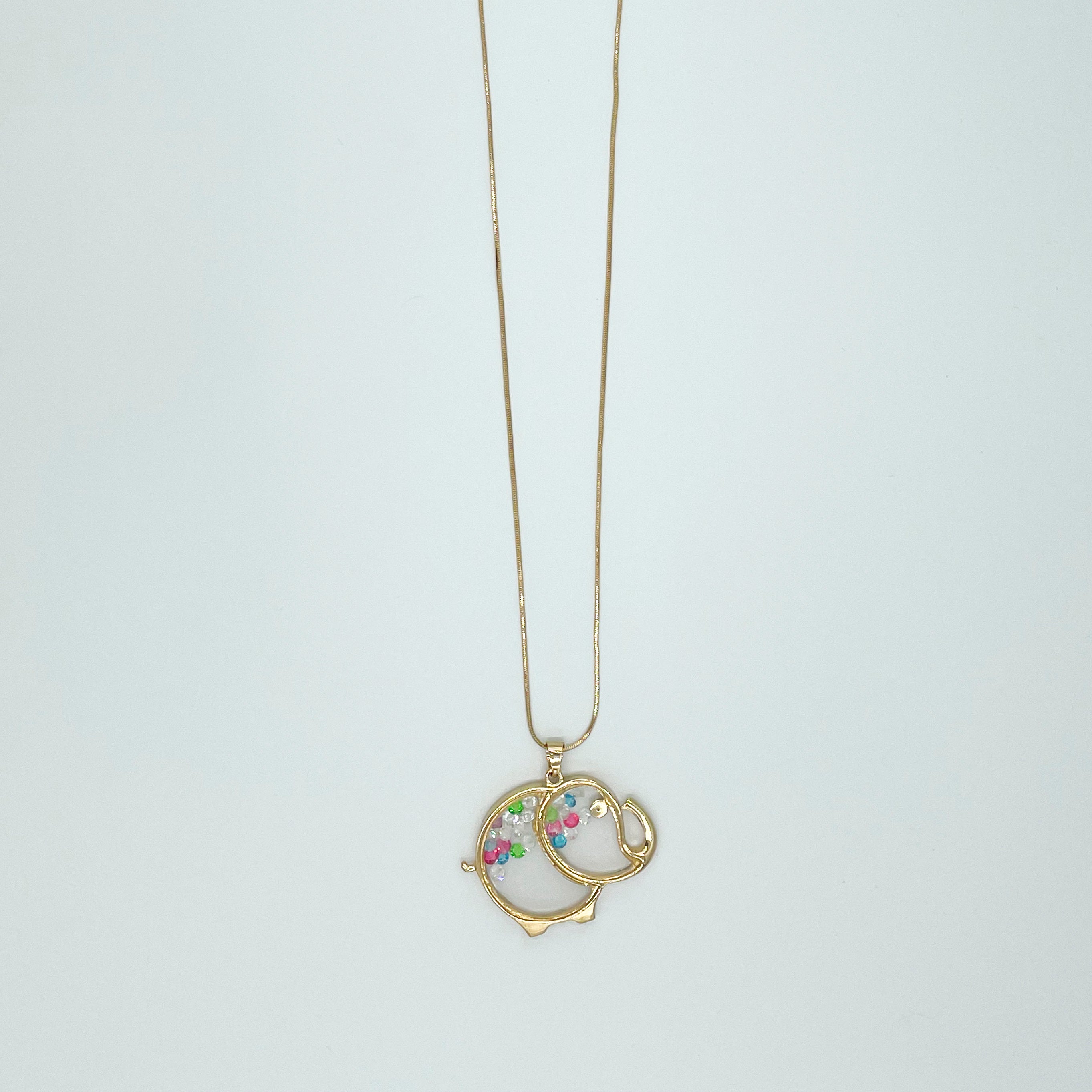 Gold-toned Elephant Necklace Clear Glass Floating