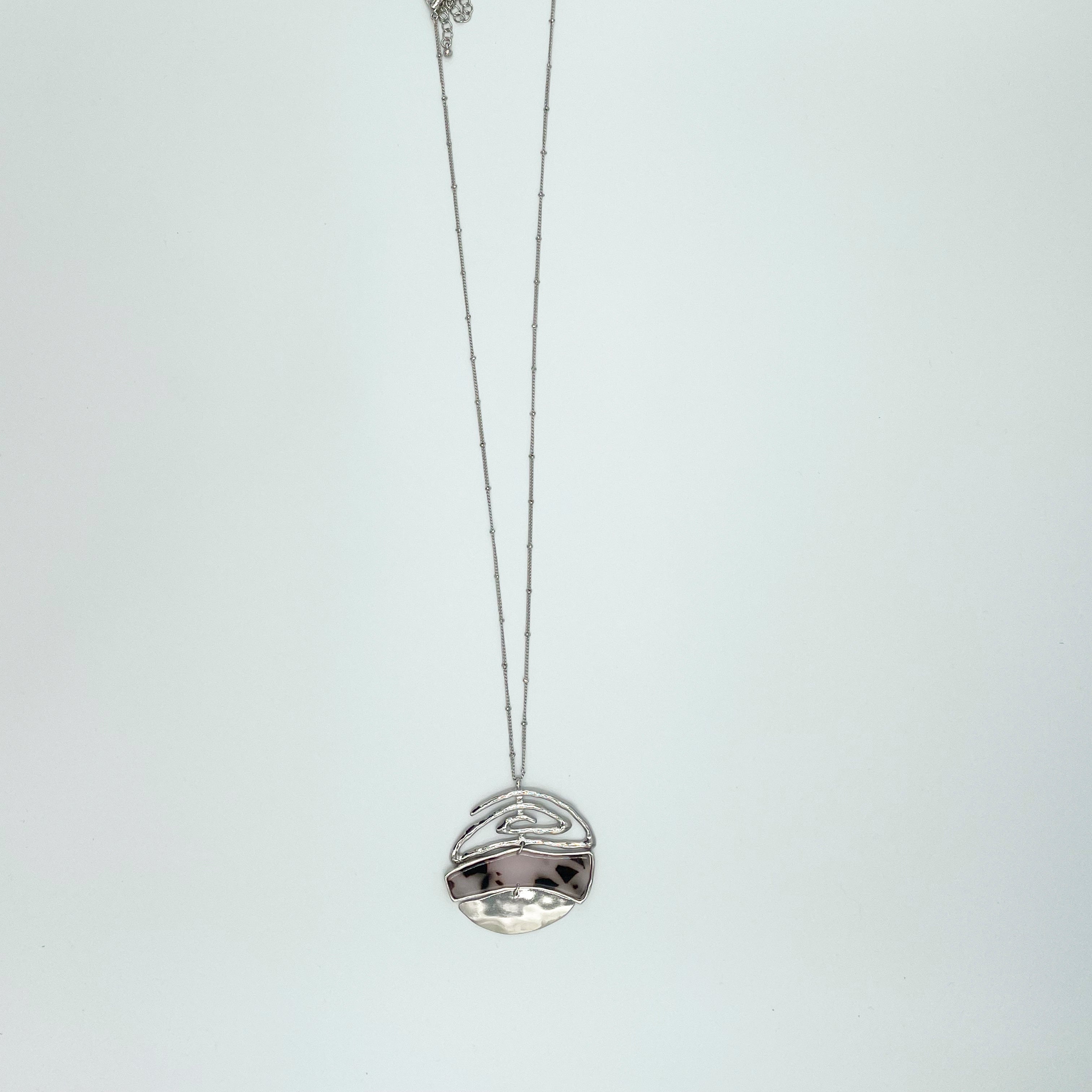 Silver-toned Pendant Necklace and Earring Set Swirl Round