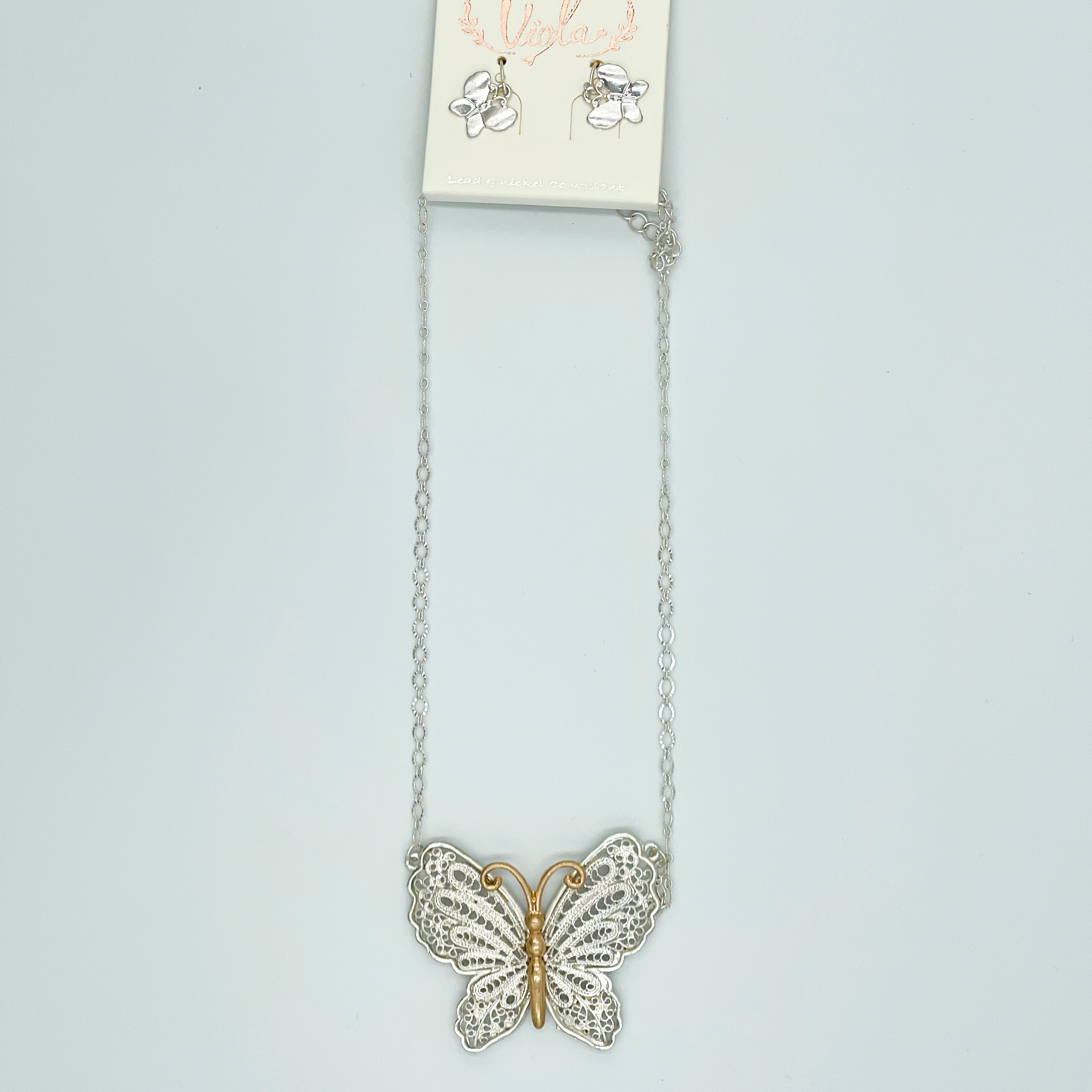 Viola Butterfly Earring and Necklace Set