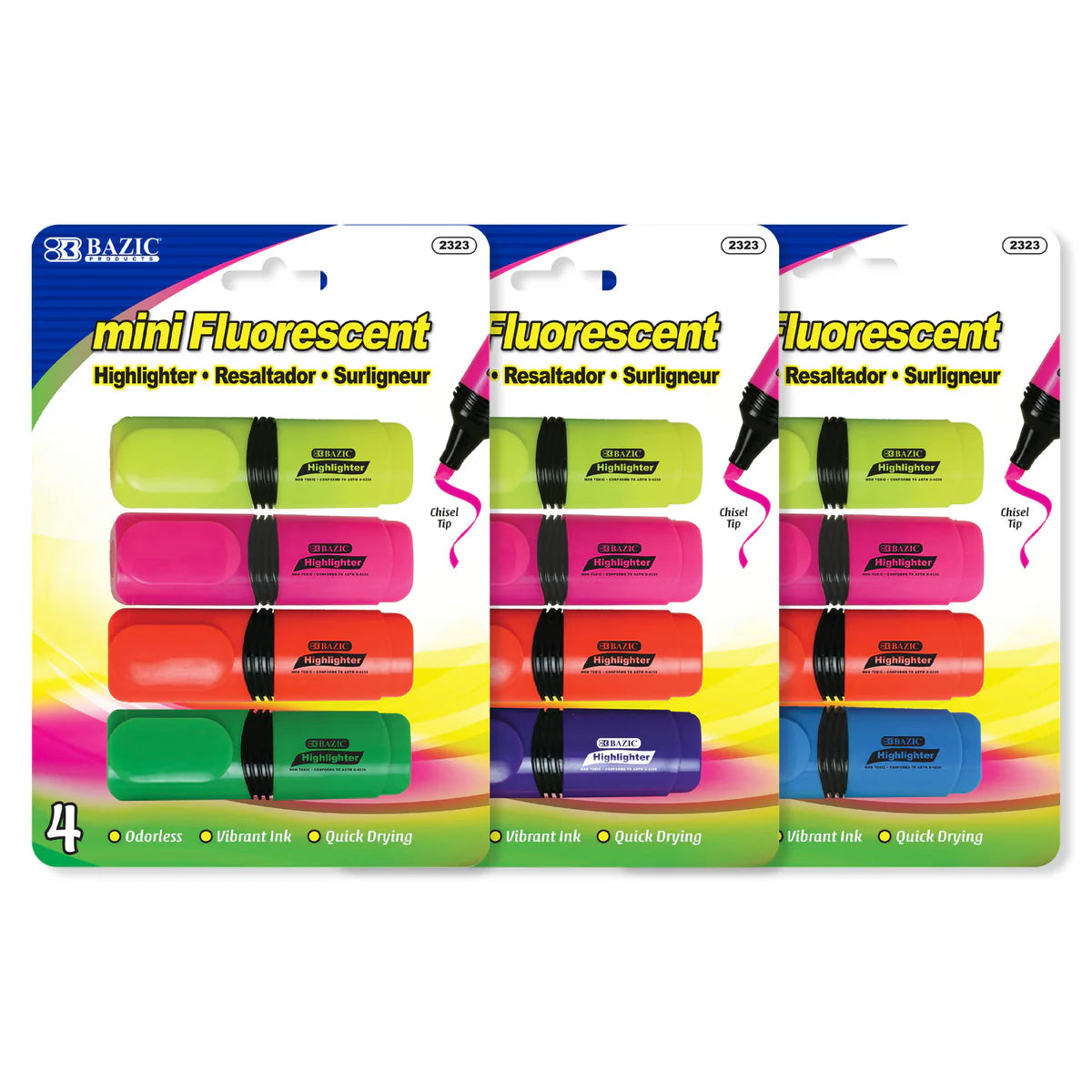 BAZIC Mini Fluorescent Highlighter 4pk