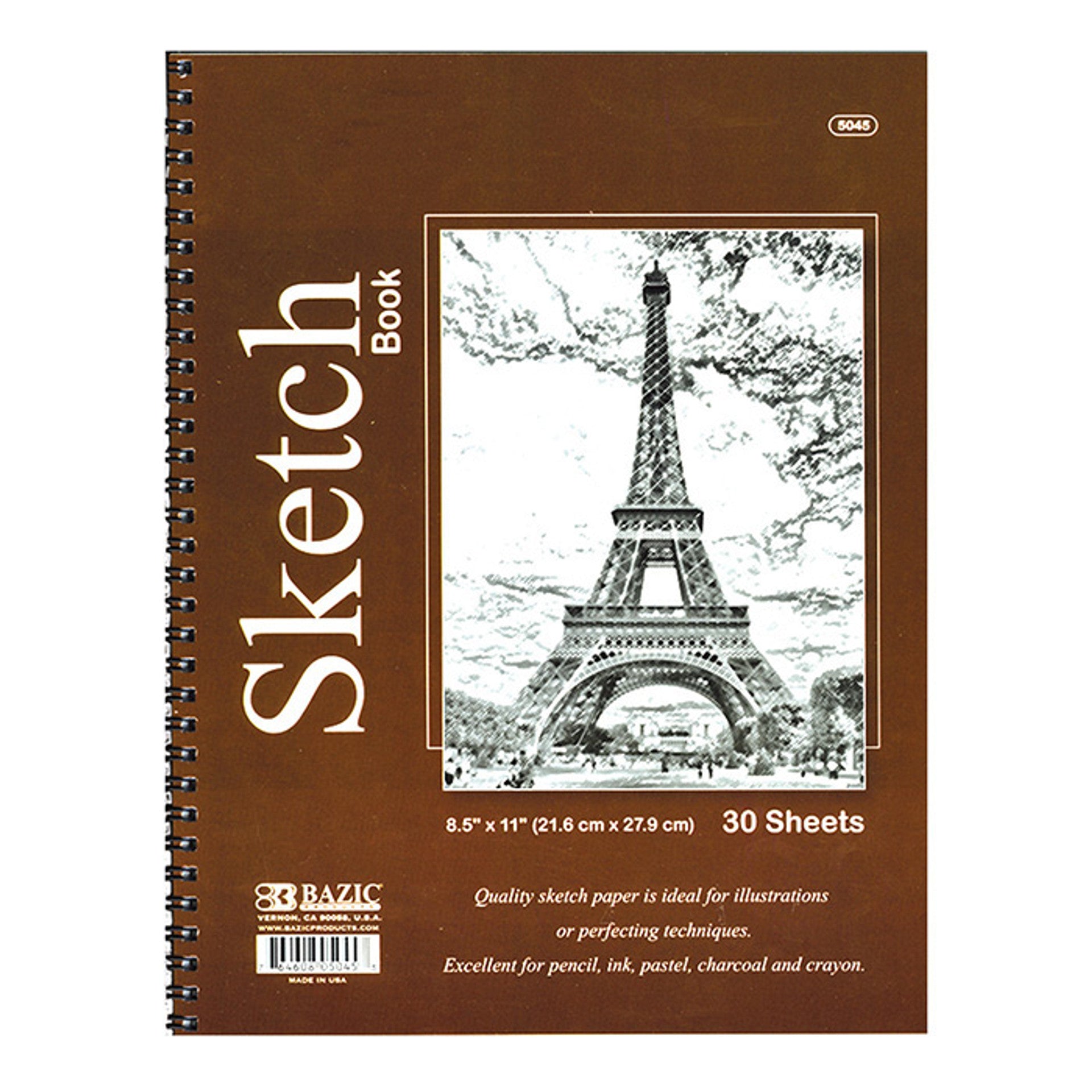BAZIC 30 Ct 8.5"X11" Spiral Sketch Book