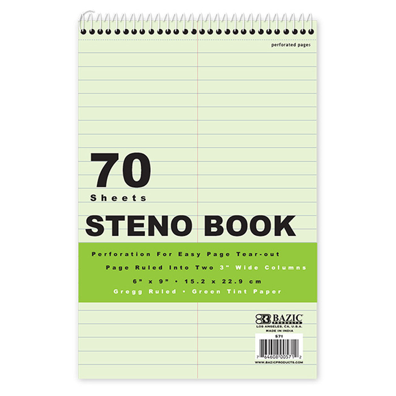 Bazic 70ct Green Steno Book
