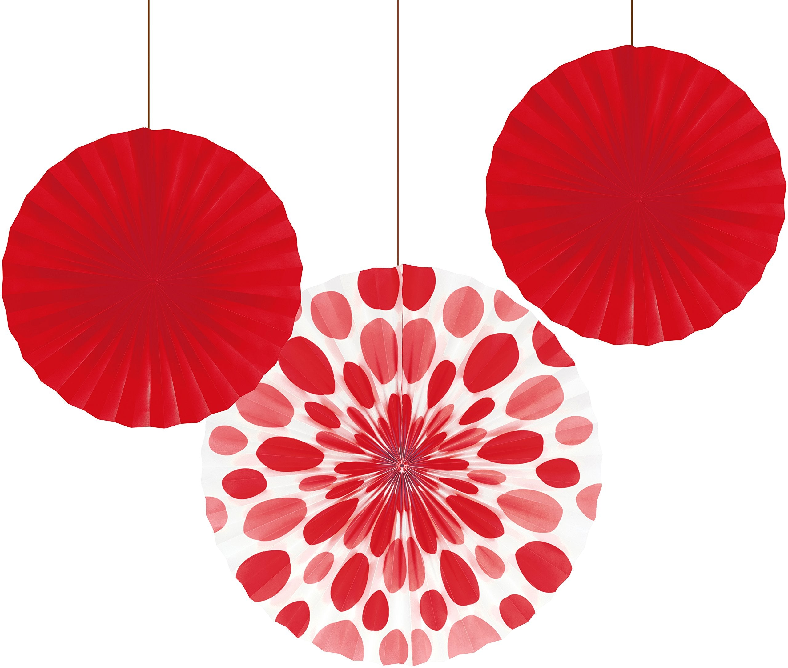 Classic Red Dots/Strips Paper Fans 16" & 12"