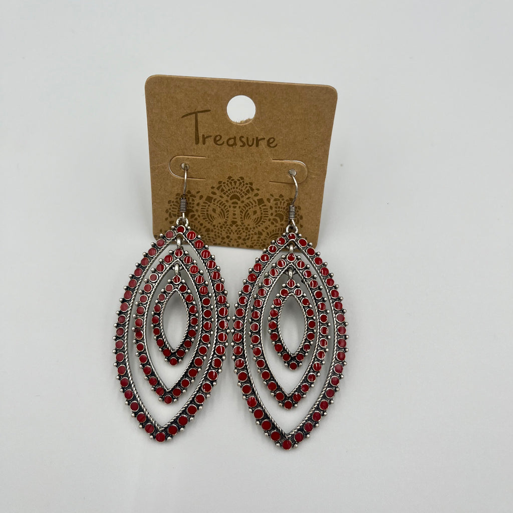 Earrings Red Beaded Dangle Hook
