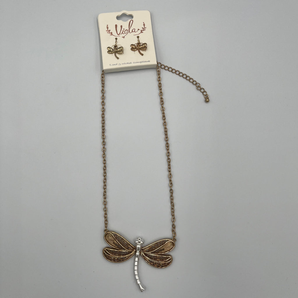 Gold & Silver-toned Filigree Dragonfly Set
