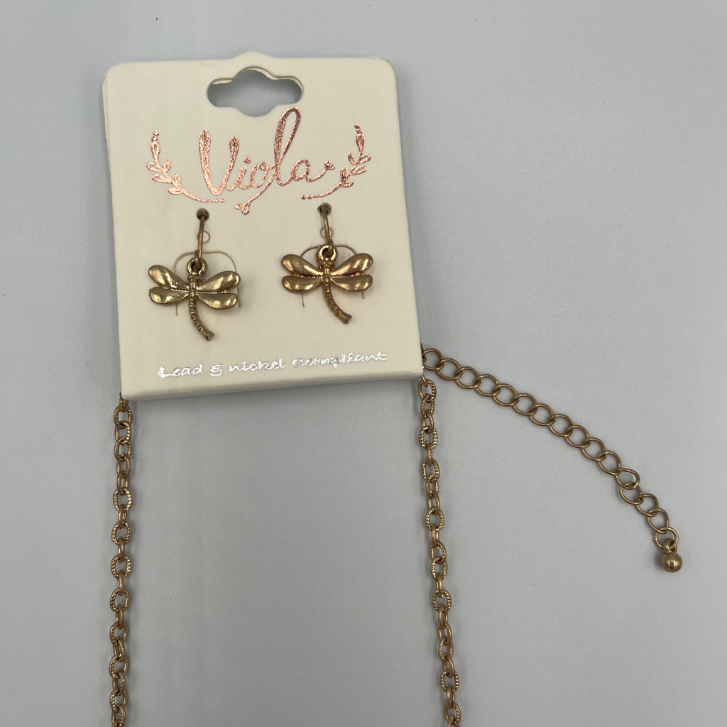 Gold & Silver-toned Filigree Dragonfly Set