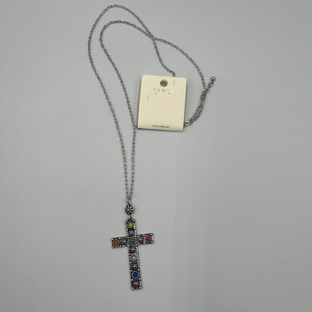 Silvertone Long Cross Necklace