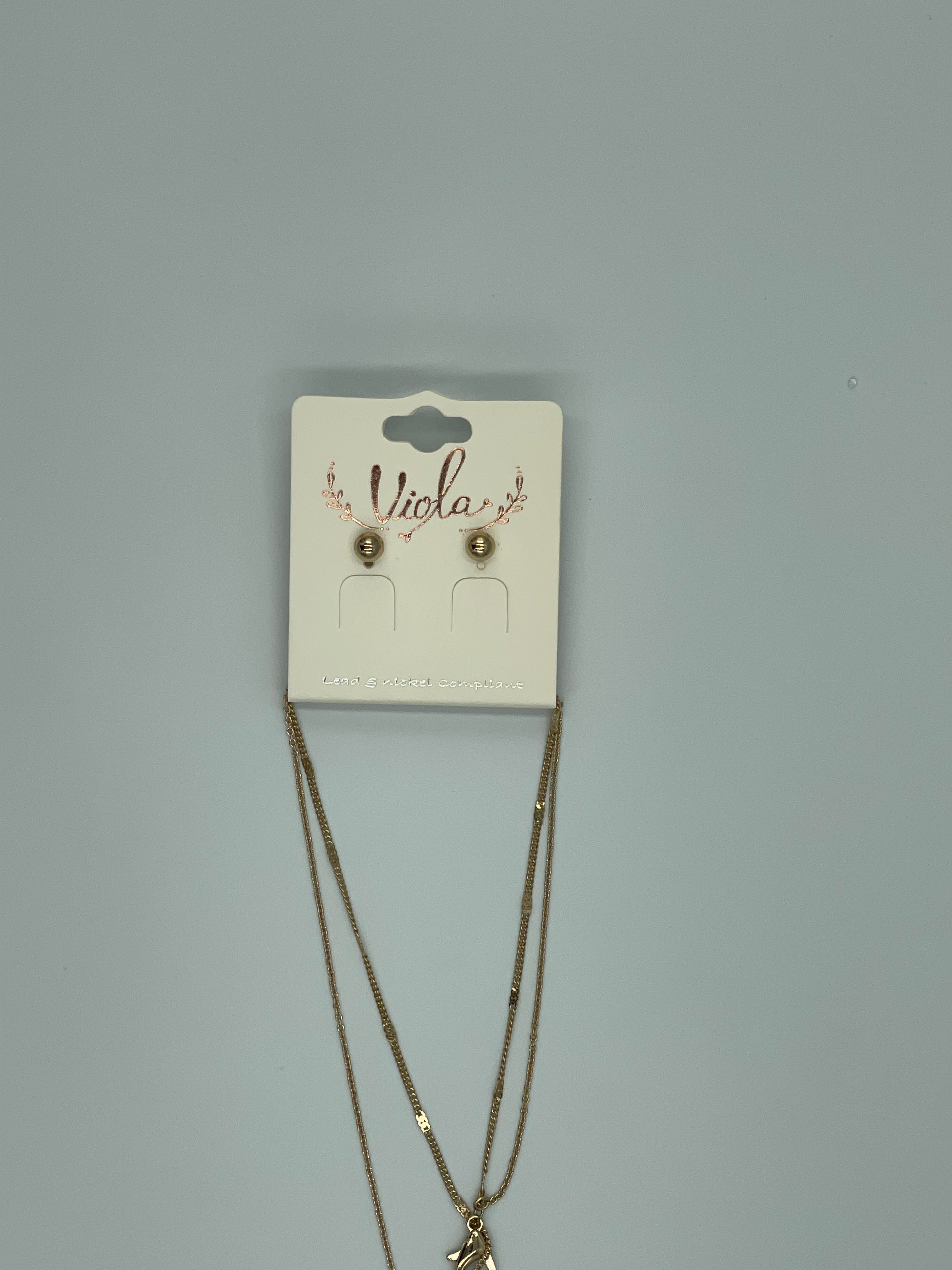 Gold-toned Necklace Set Crescent Moon Circular Charm