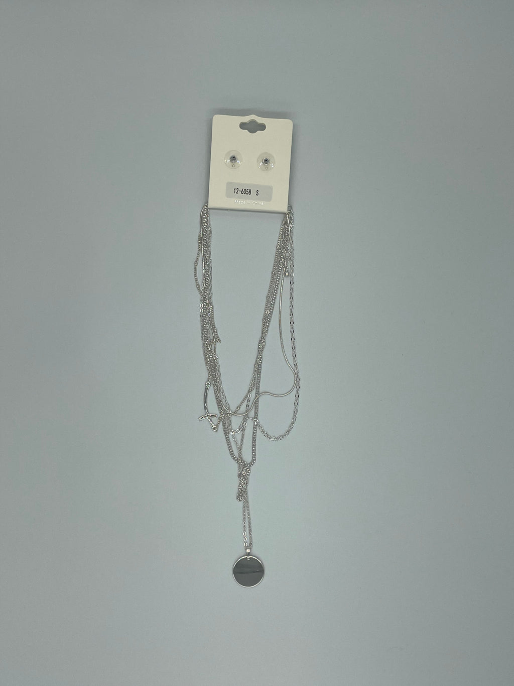 Silvertone Multi-layer Cross Necklace Set