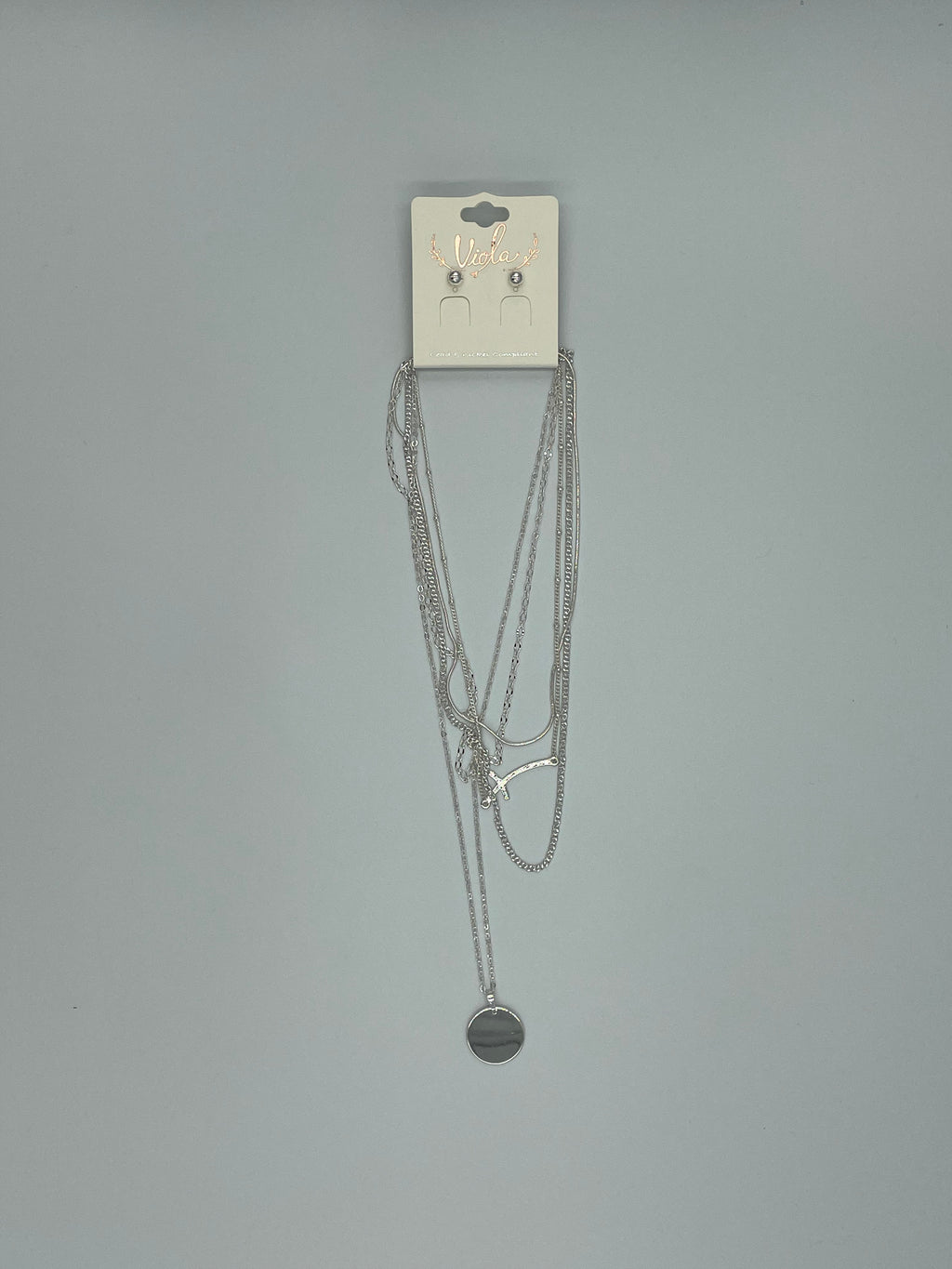 Silvertone Multi-layer Cross Necklace Set