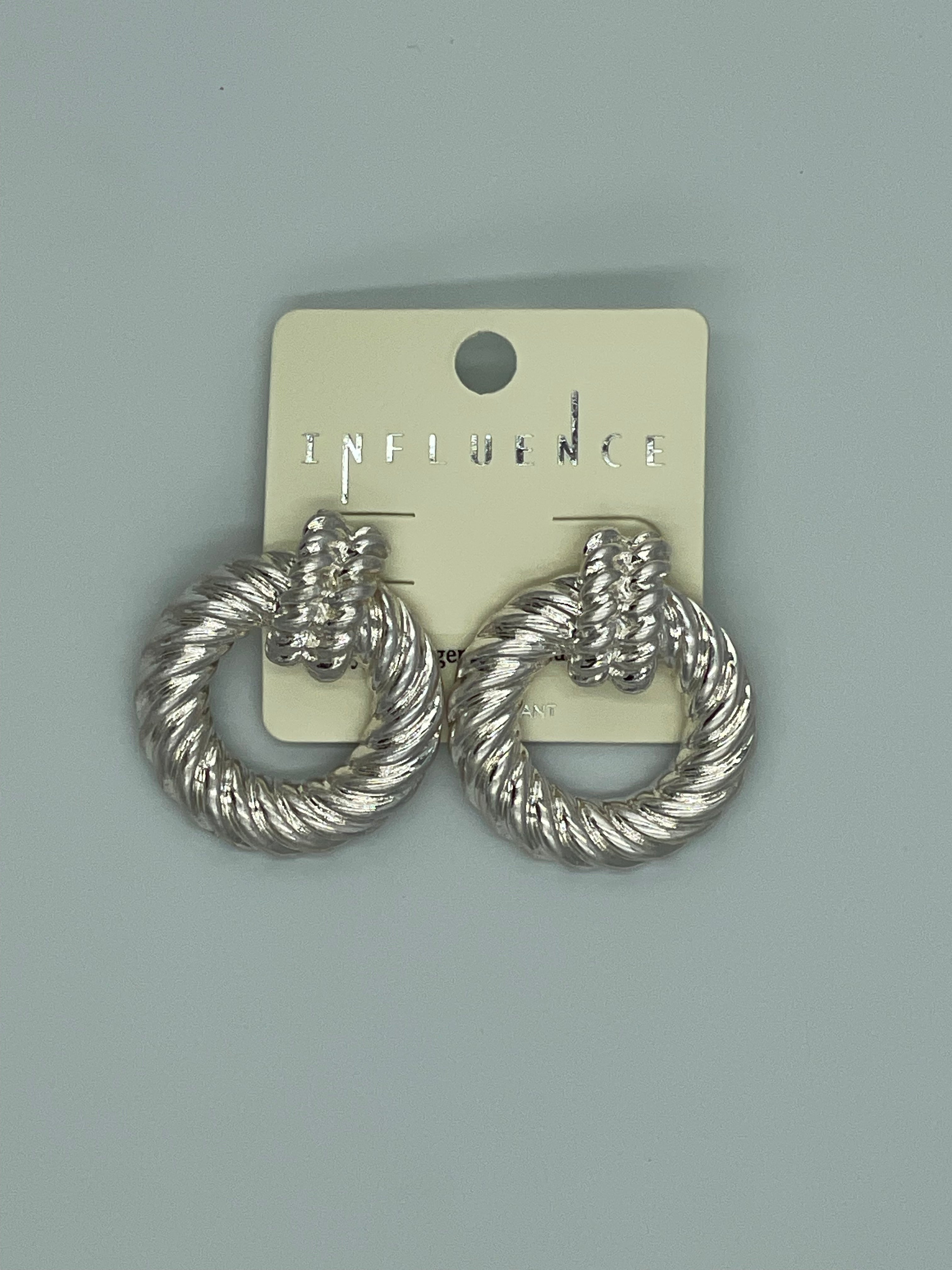 Silvertone Twisted Rope Earrings