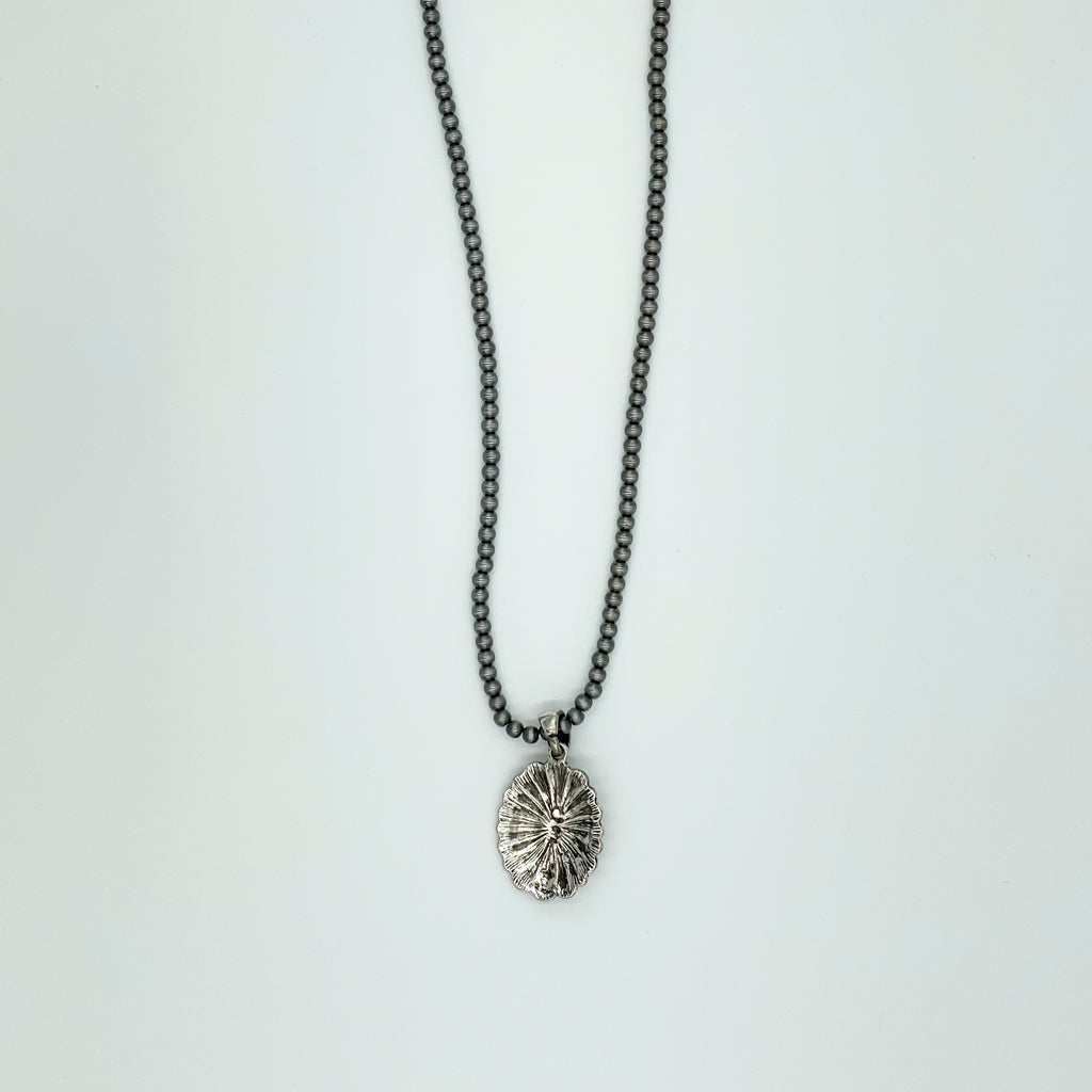 Silver-toned Beaded Concho Pendant Necklace
