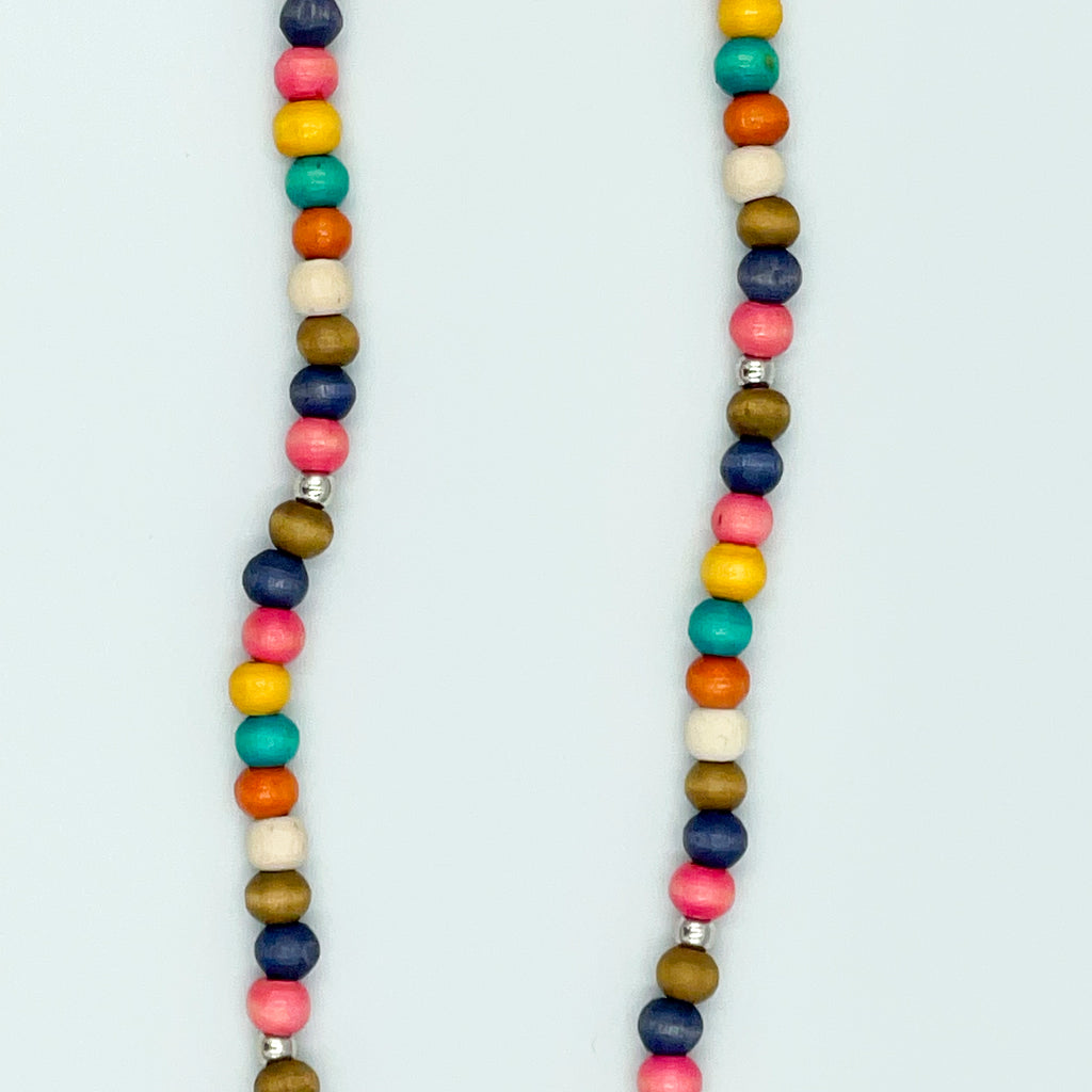 Muli-Colored Beaded Long Necklace Crescent Moon Pe