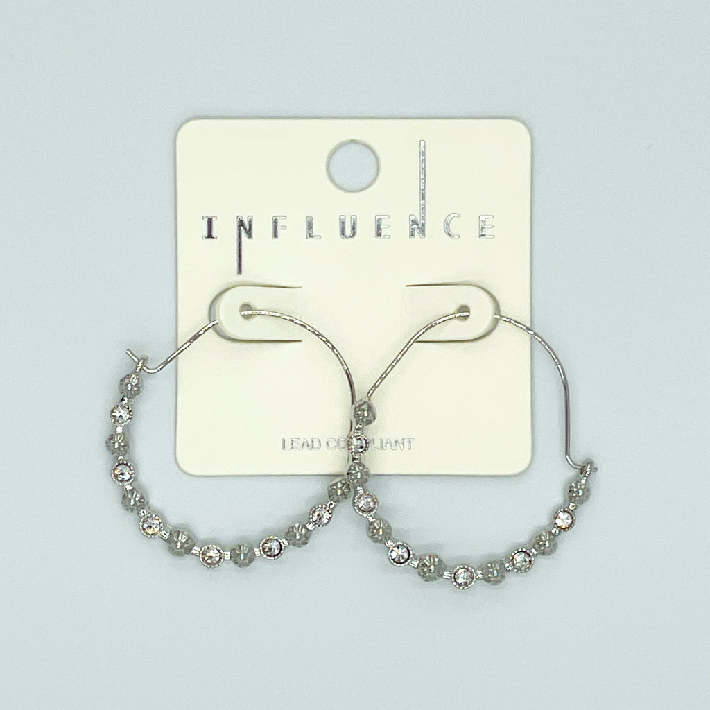 Silvertone Rhinestone Hoop Earrings