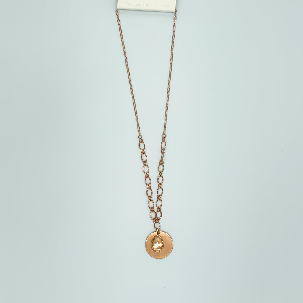 Rose Gold Necklace and Earring Set Circle Disk