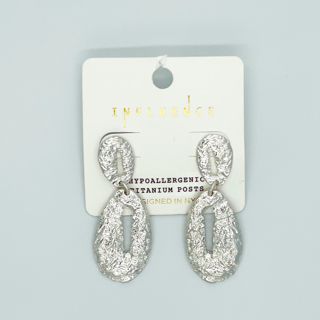 Textured Drop Silver-toned Earrings