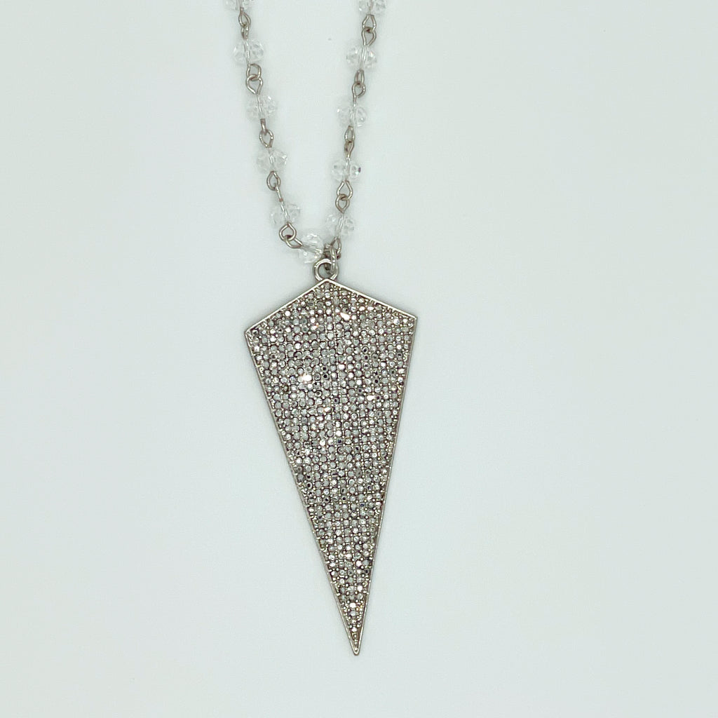 Silver-toned Triangular Pave Set w\Clear Beads