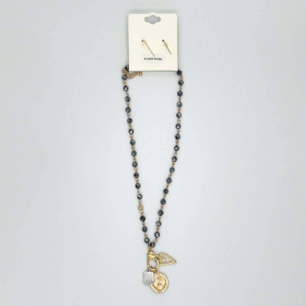 Love Charm Beaded Set Black\Goldtone