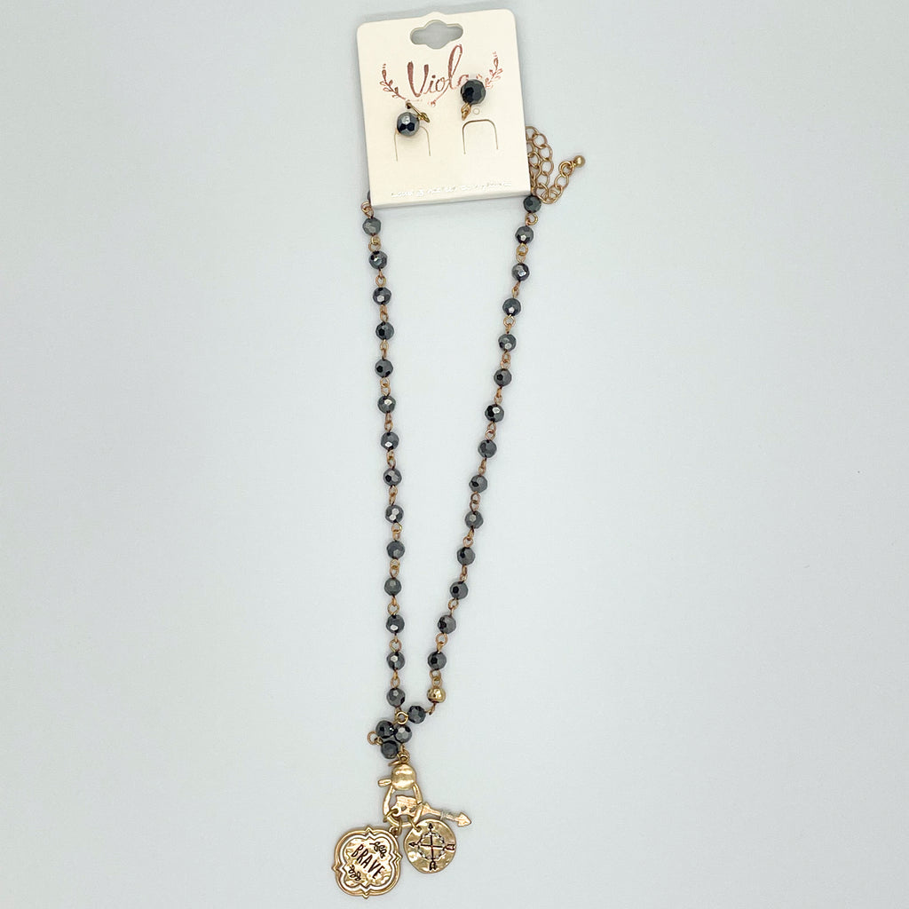 Brave Charm Necklace Set Black\Goldtone