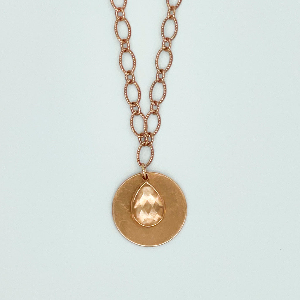 Rose Gold Necklace and Earring Set Circle Disk
