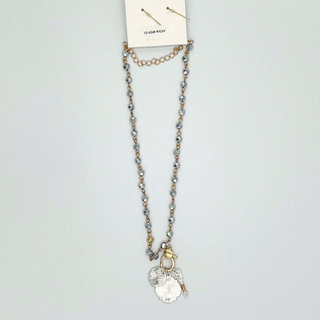 Brave Platinum\Goldtone Beaded Charm Necklace