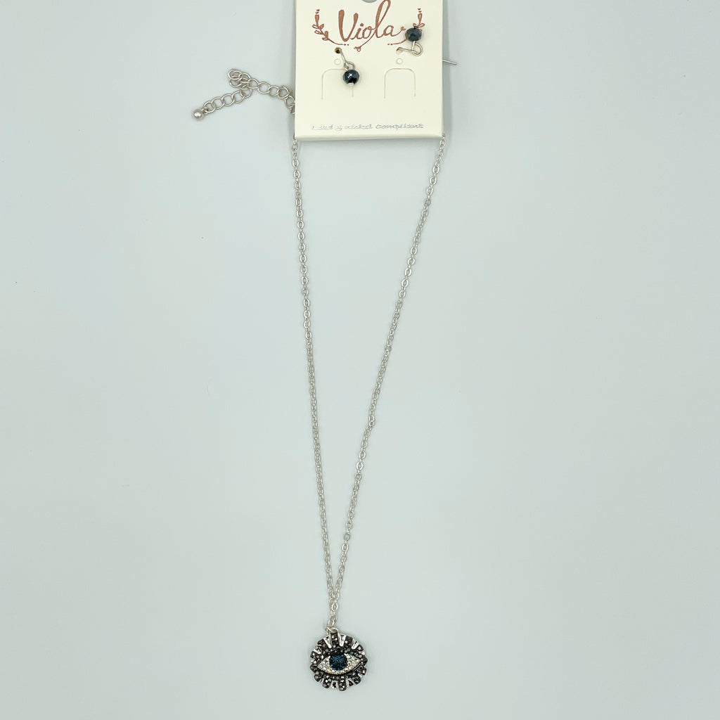 Silver-toned Jewelry Set Pave Eye