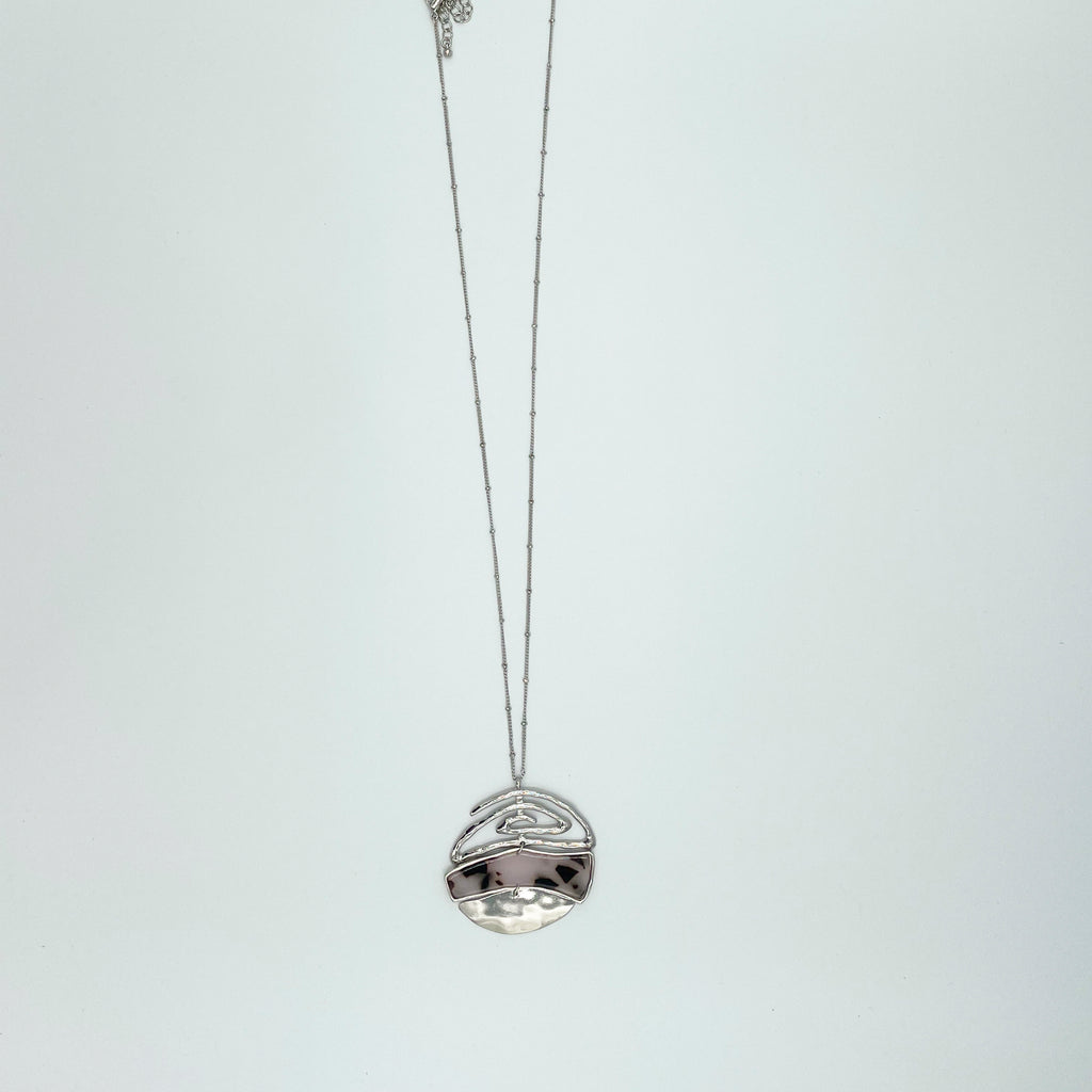 Silver-toned Pendant Necklace and Earring Set Swirl Round